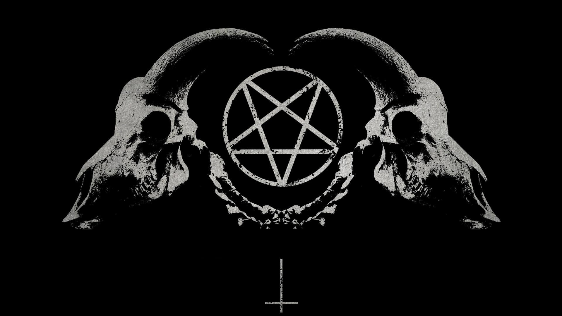pentagram illustration, skull, Satan, demon, satanic, black background