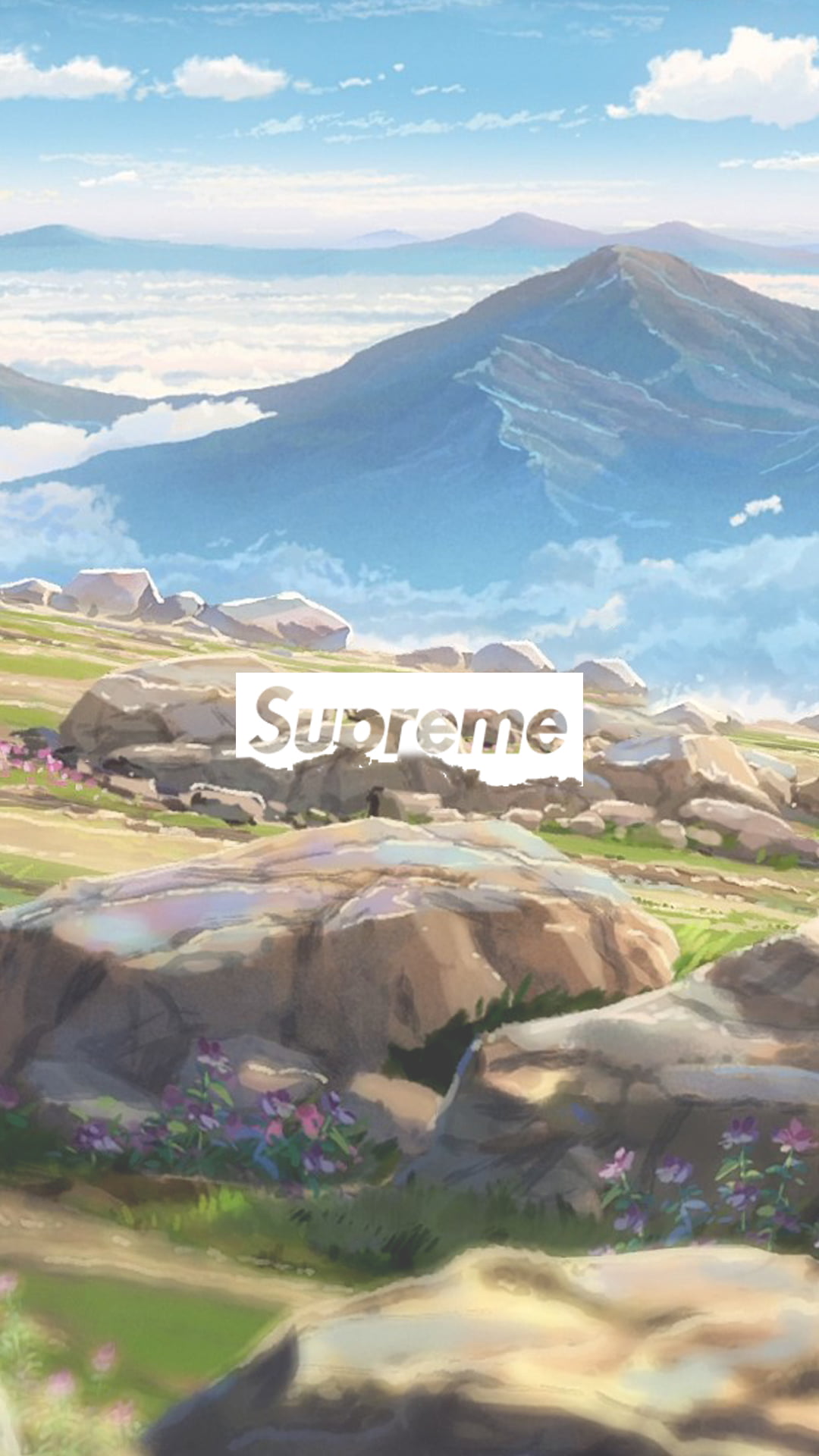 Supreme logo, Kimi no Na Wa, mountain, text, cloud - sky, rock