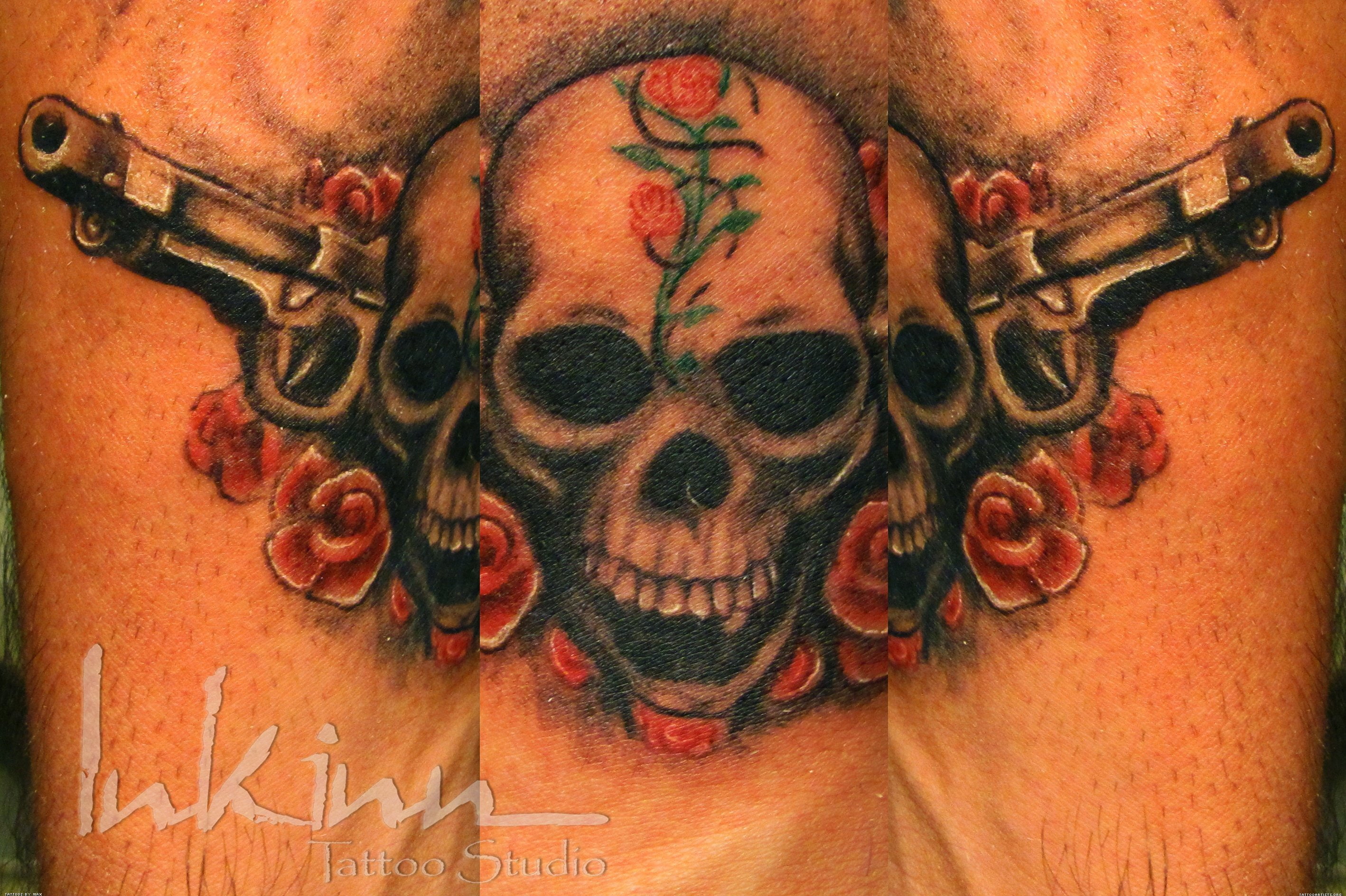dark, guns, hair, hard, heavy, metal, rock, roses, skull, tattoo