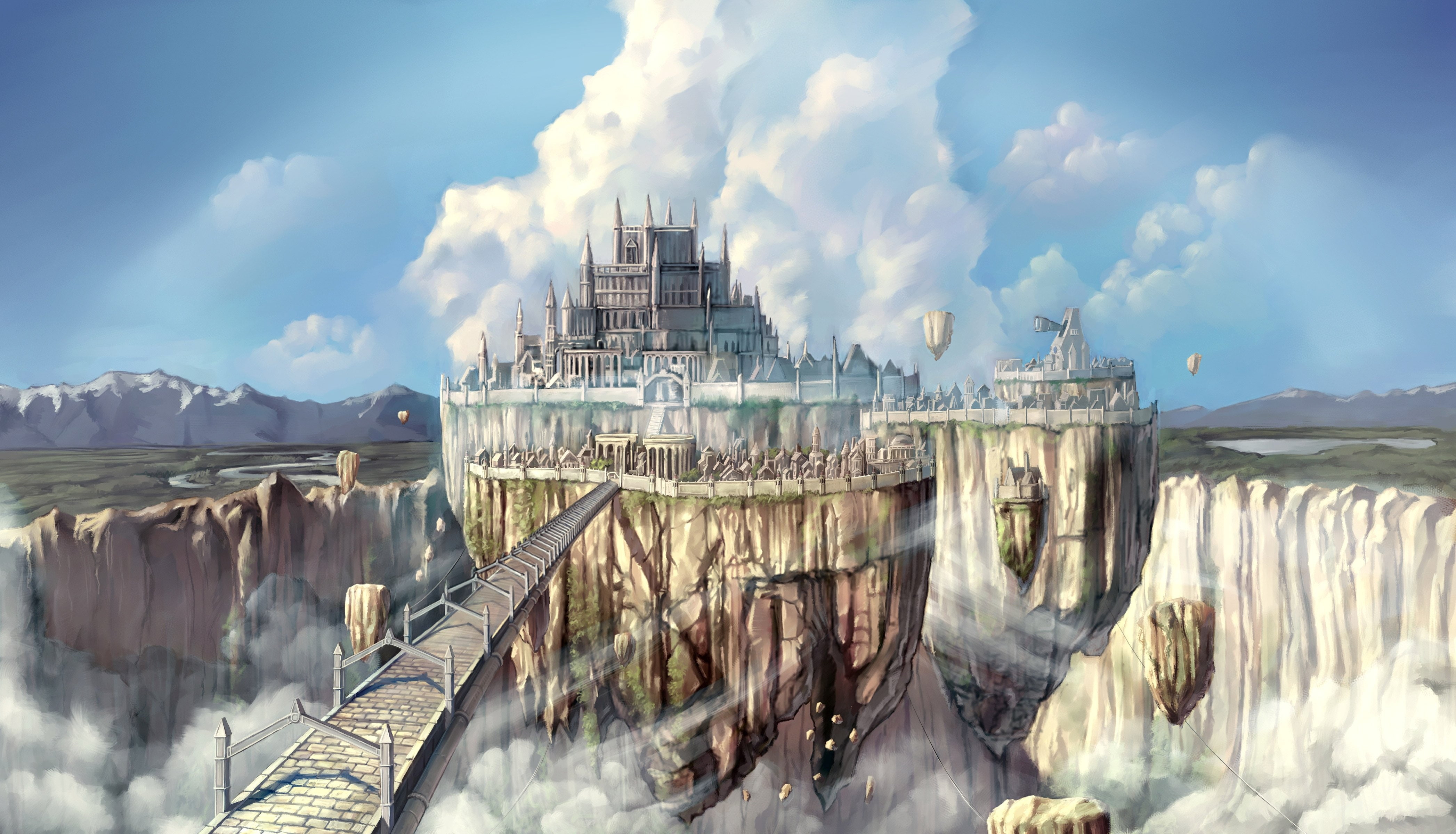 floating castle, ragnarok online, anime games, clouds, scenic