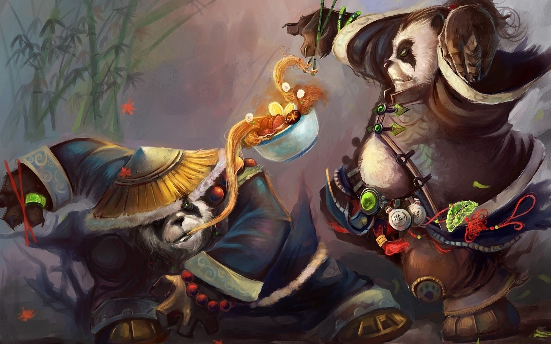 World of Warcraft WOW Drawing Panda HD, two panda fighting poster