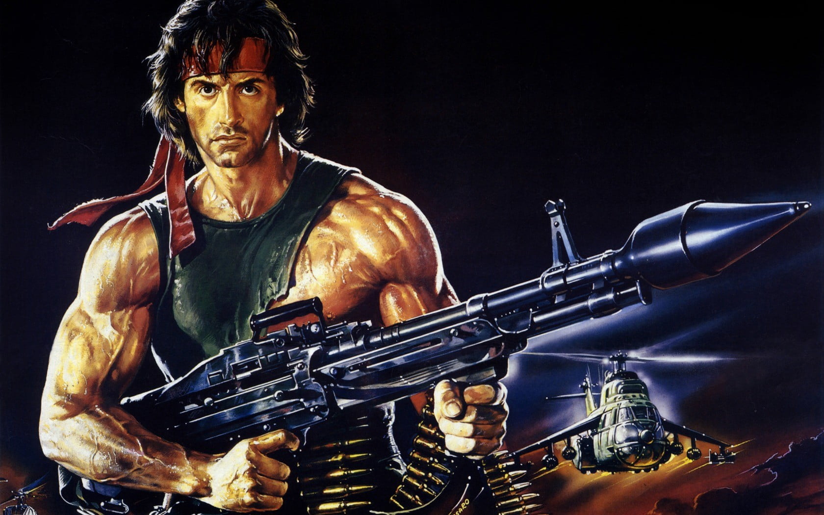 Sylvester Stallone, drawing, Rambo, helicopters, movies, weapon