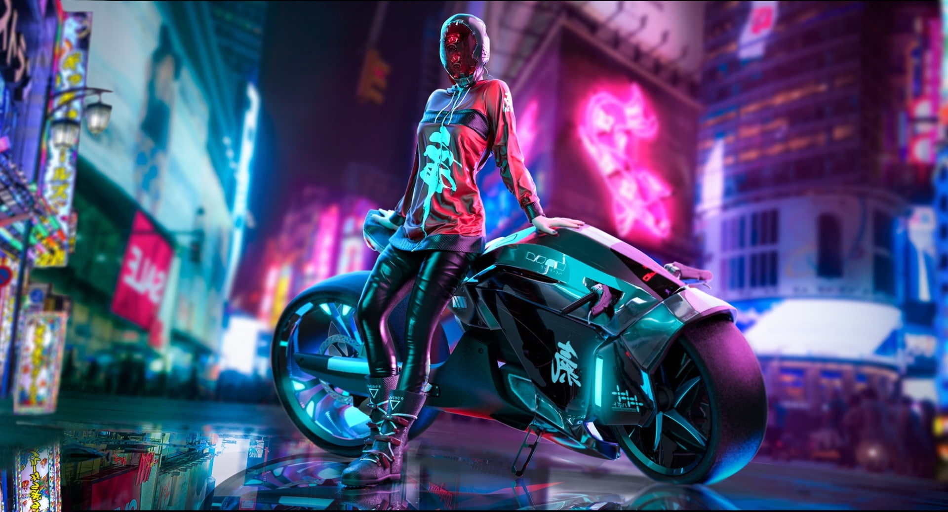 Sci Fi, Cyberpunk, Girl, Motorcycle