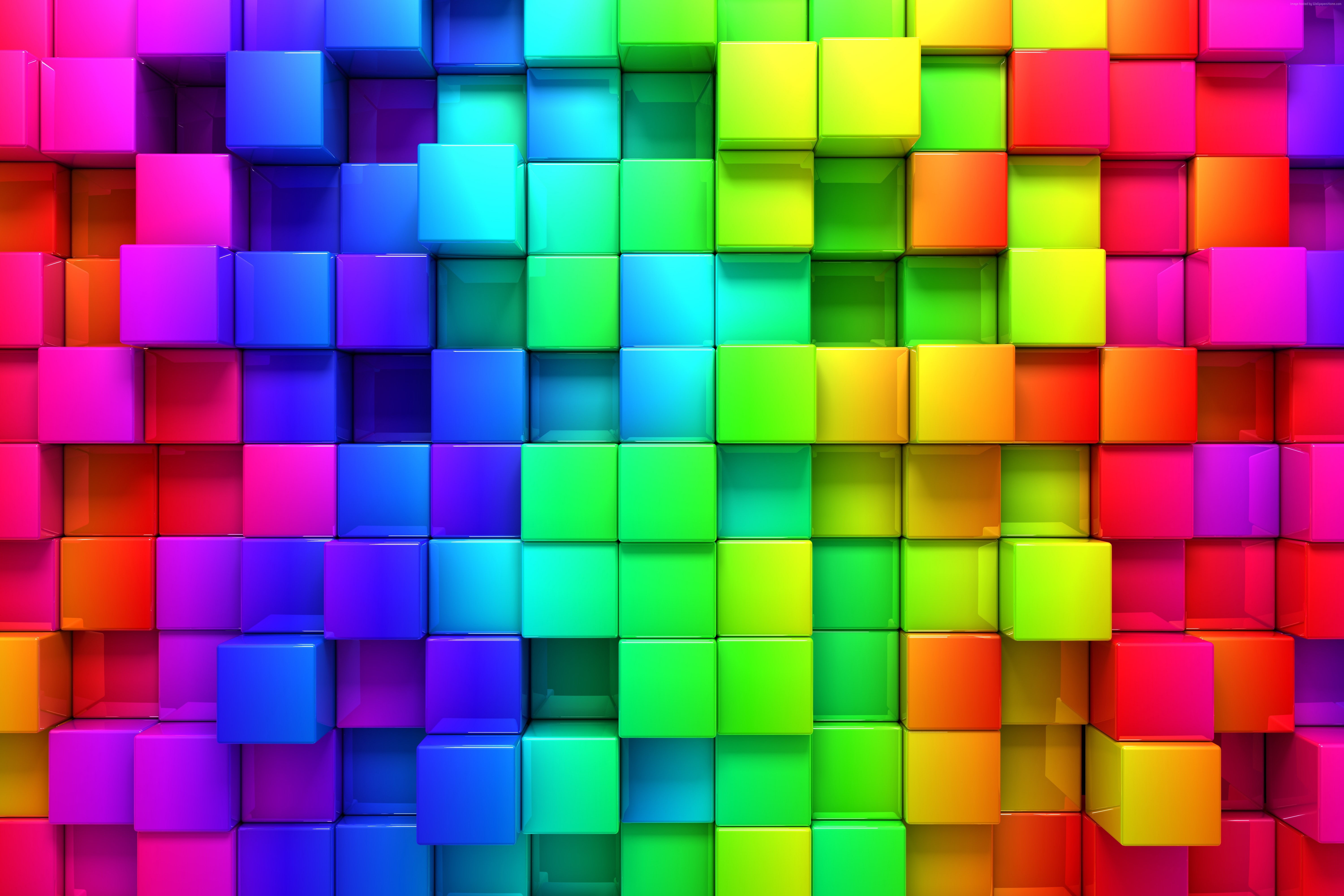 blocks, 4k, cube, 5k, 3d, iphone, android, abstract, rainbow