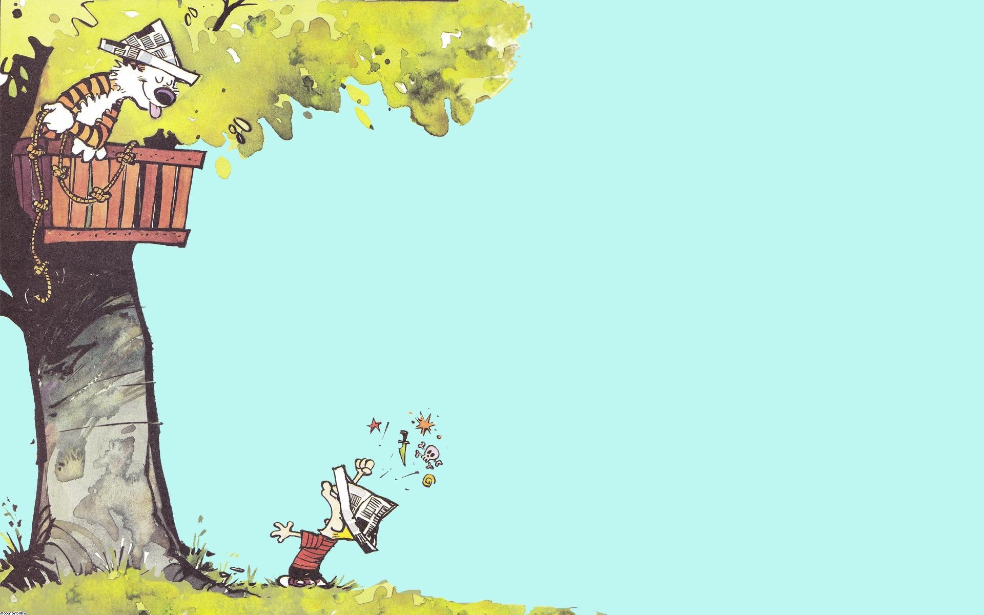 Calvin and Hobbes, sky, plant, tree, nature, clear sky, day