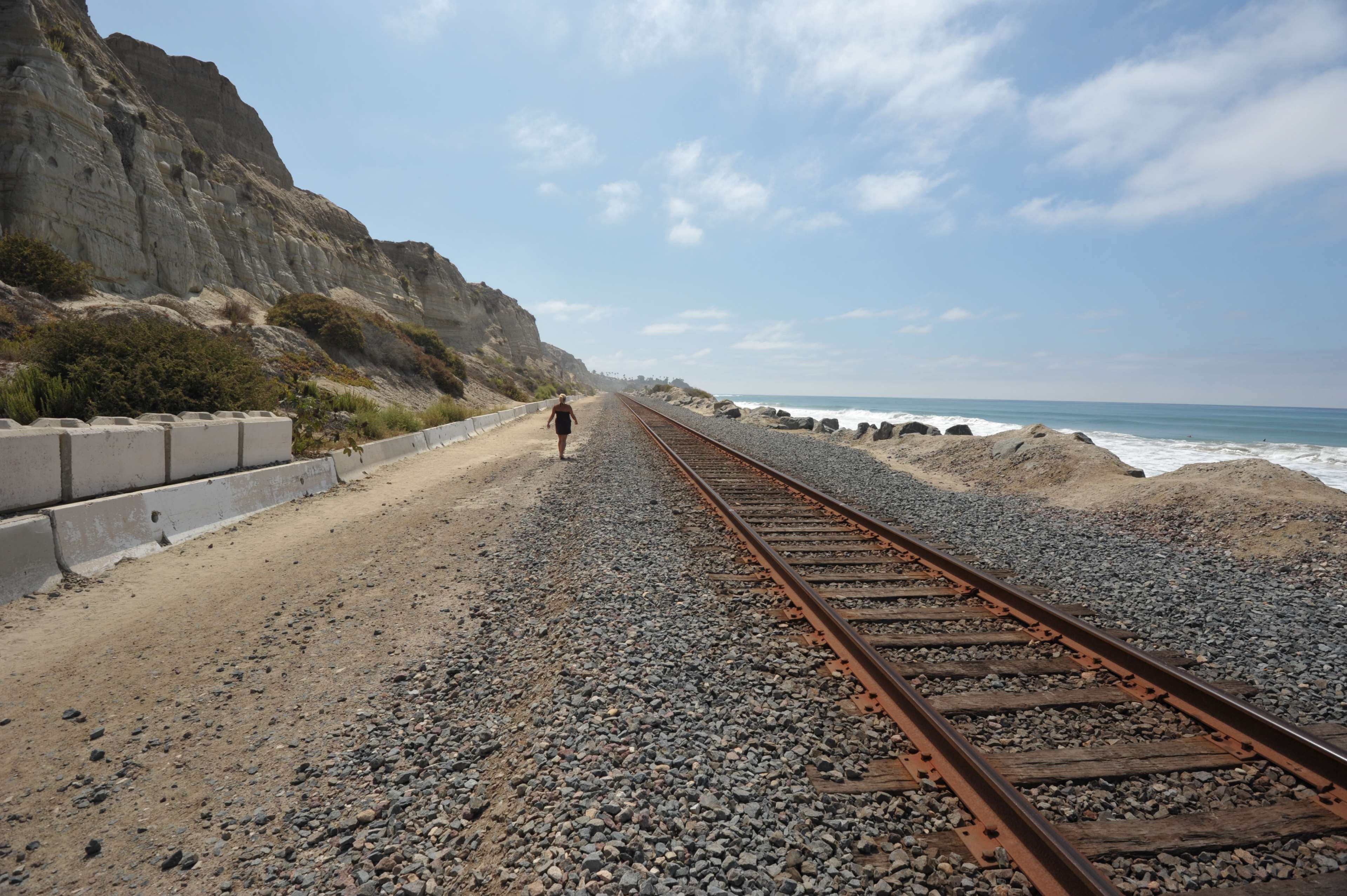 beach, san clemente, train tracks, sky, the way forward, transportation