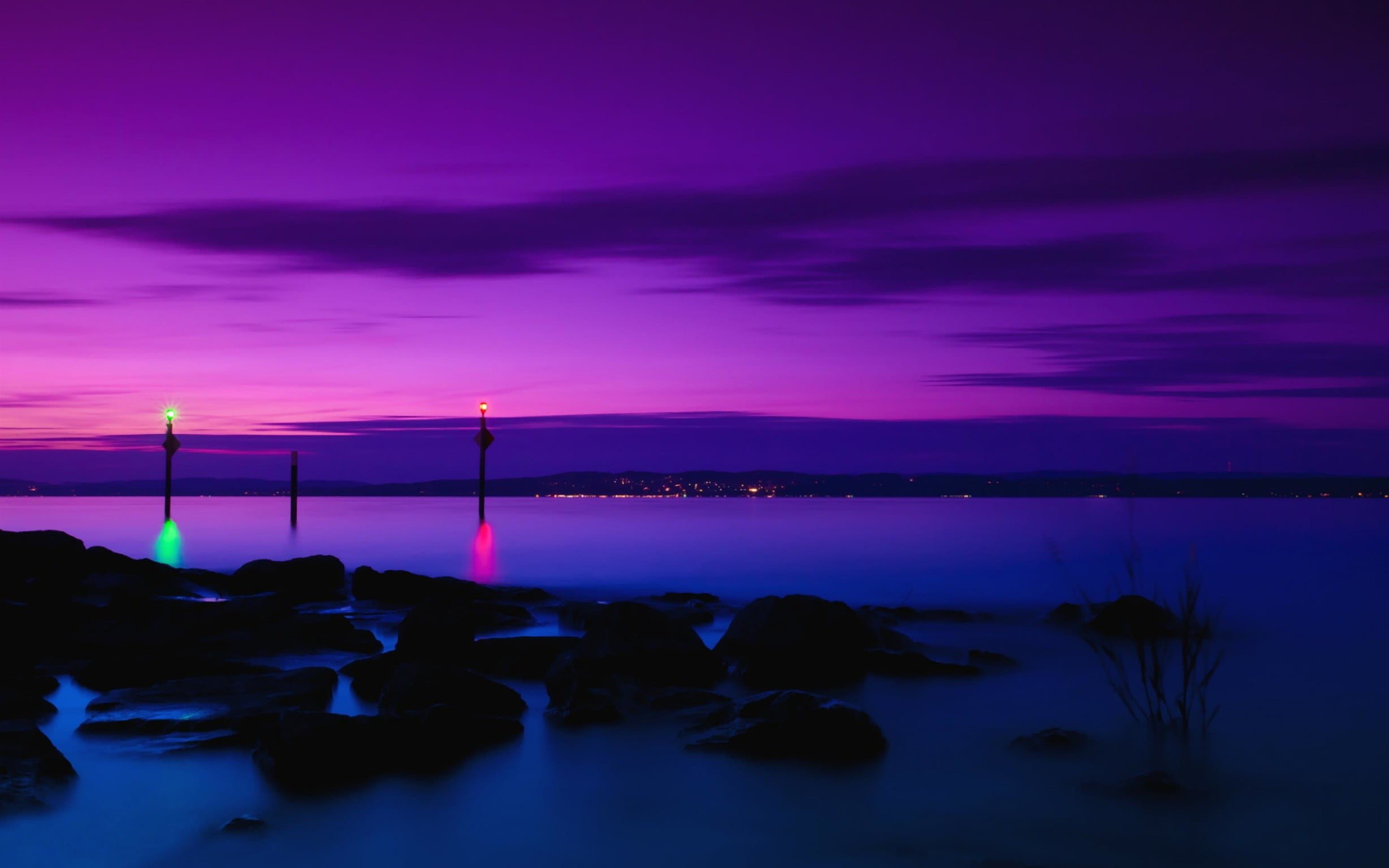 silhouette of calm body of water, night, sea, sky, purple, beauty in nature