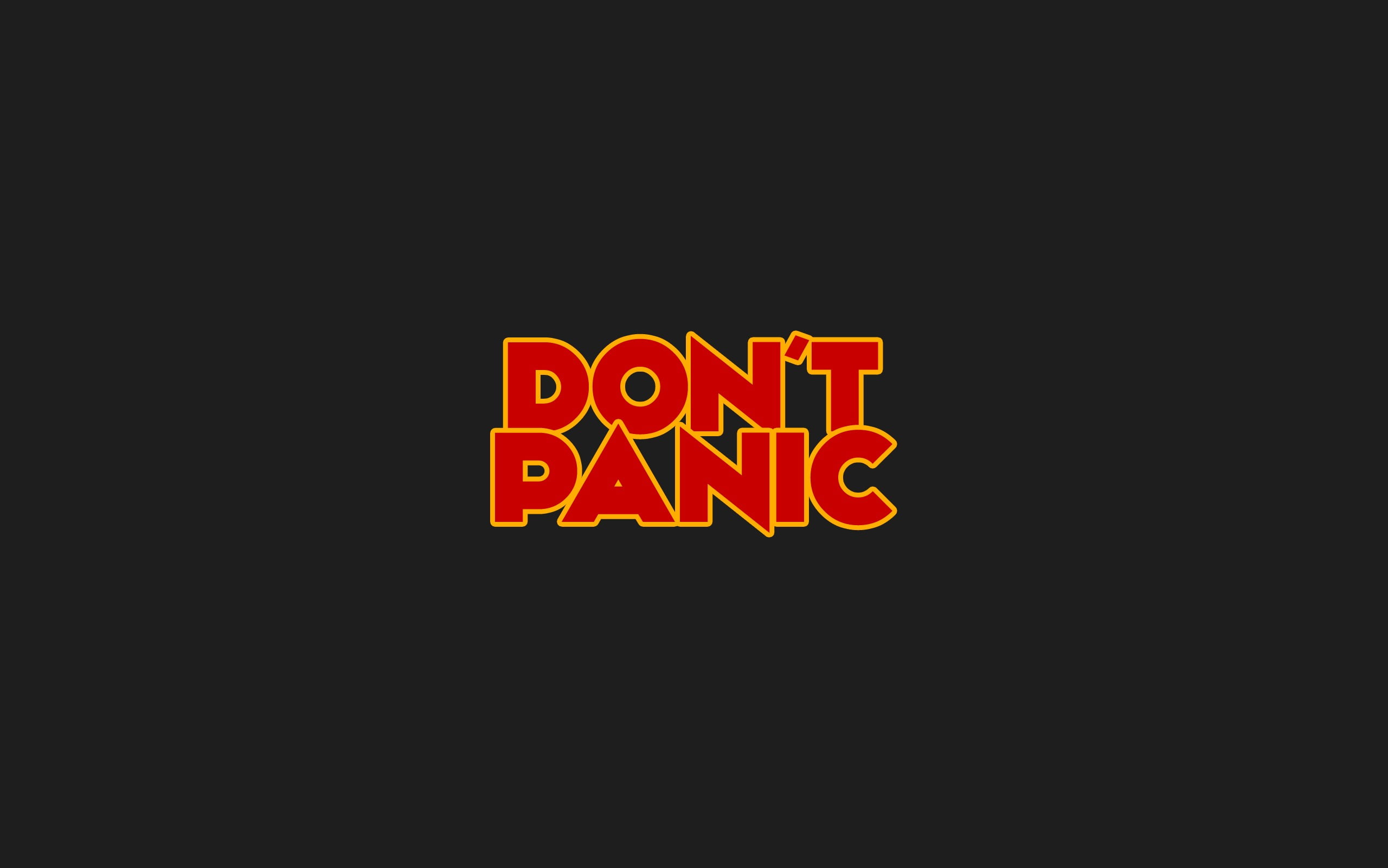 black background with don't panic text overlay, 42, minimalism