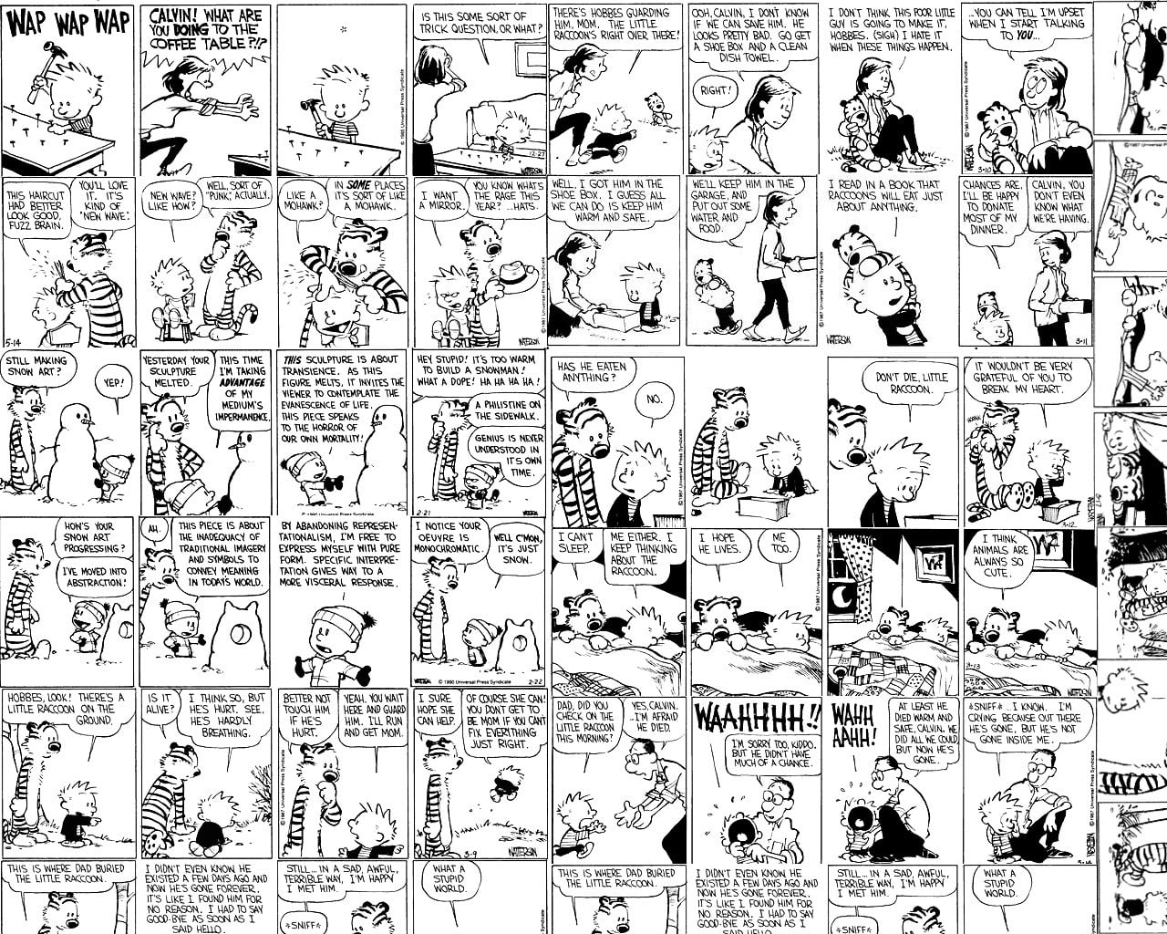 comic artwork, comic books, Calvin and Hobbes, full frame, backgrounds