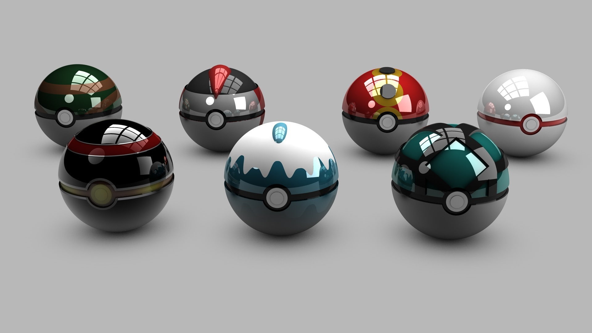 video games pokemon pok balls, studio shot, white background