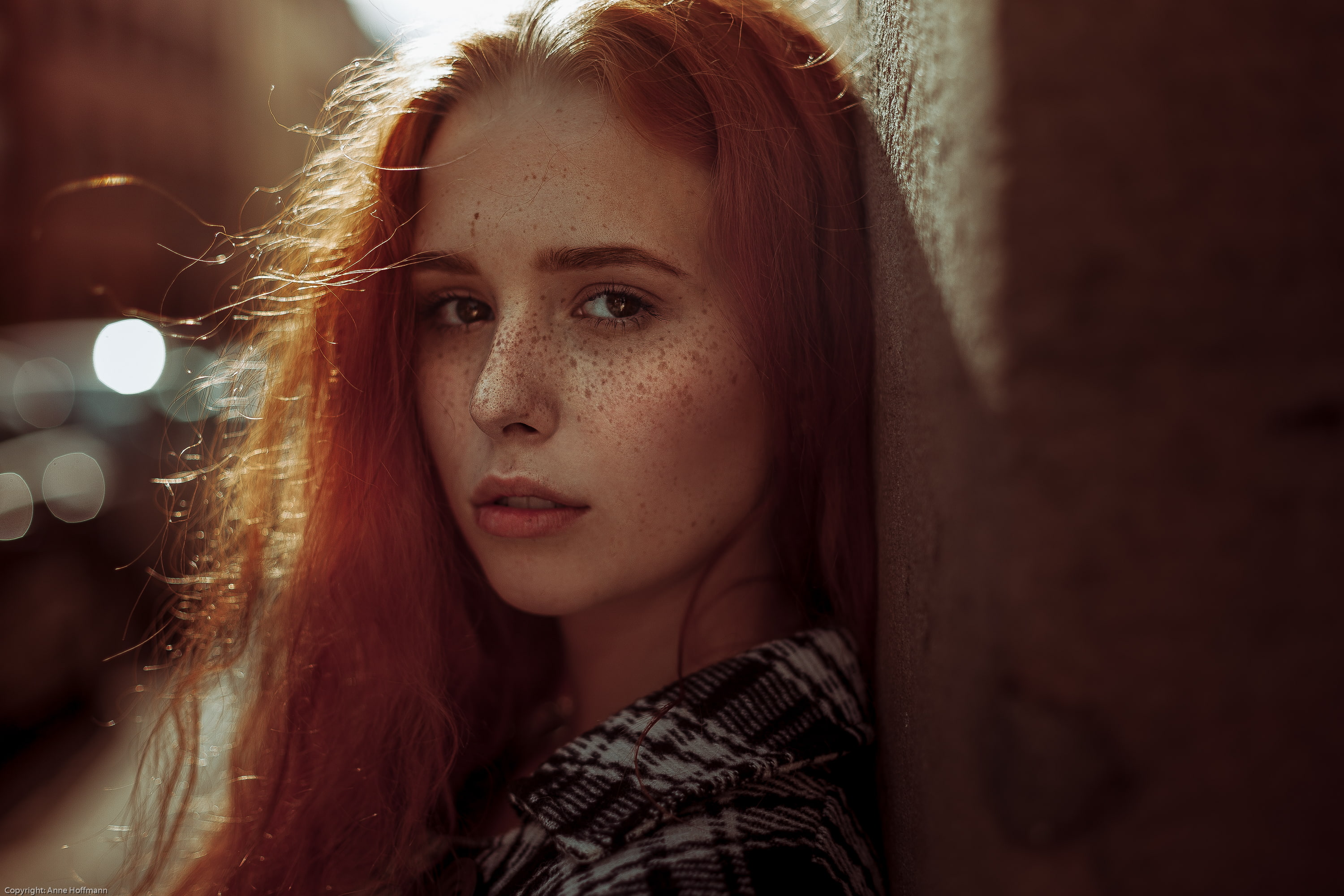 women, redhead, face, portrait, freckles