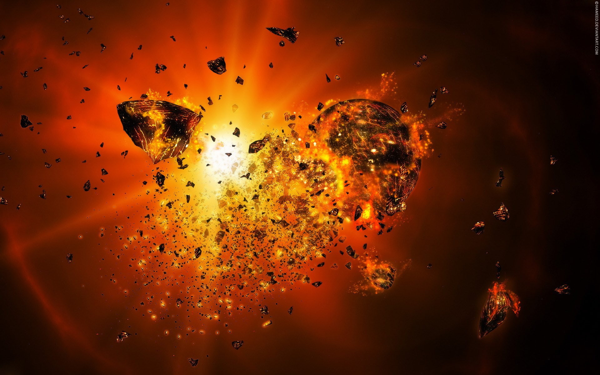 explosion, motion, exploding, no people, celebration, sky, orange color