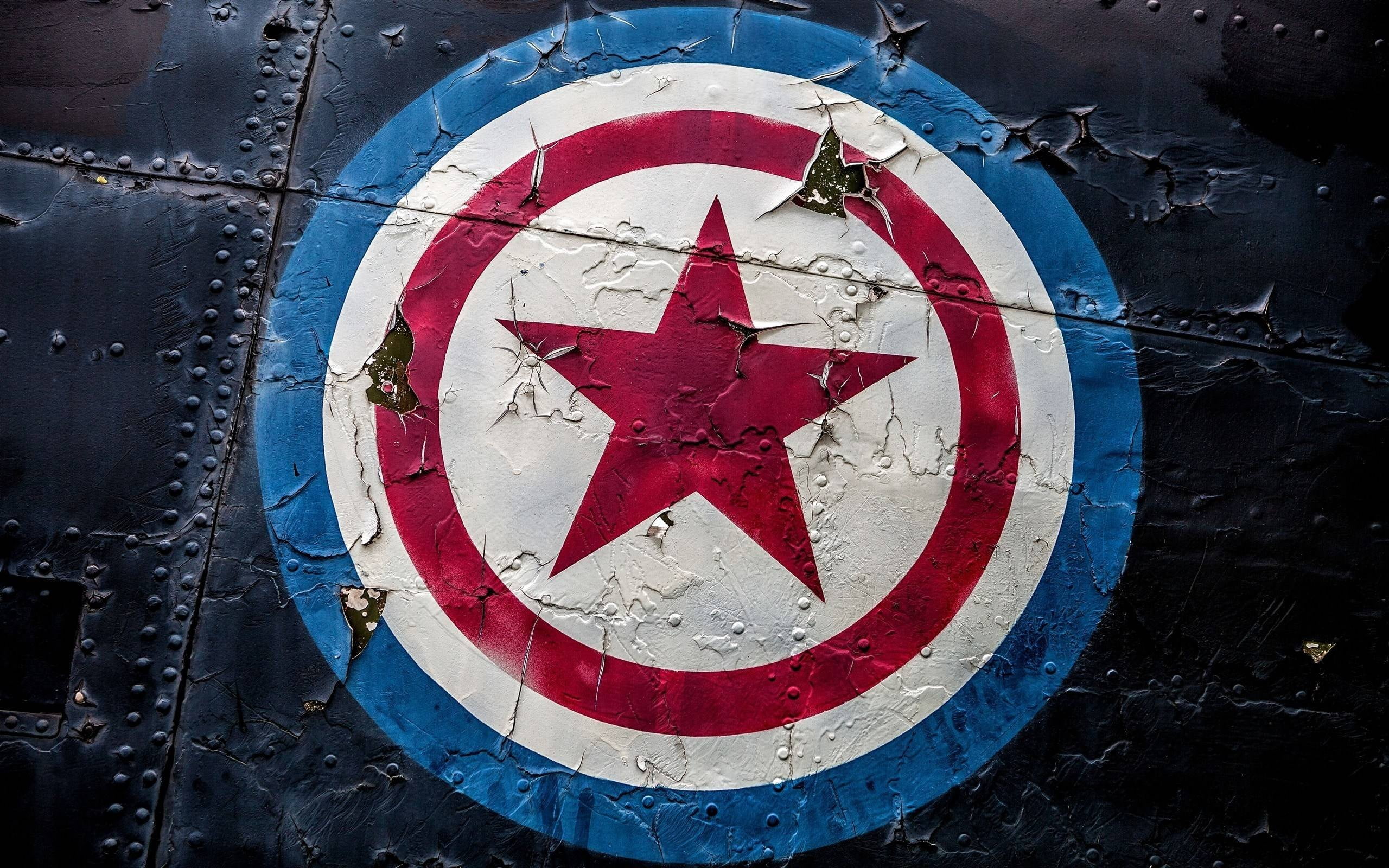 Captain America shield wall painting, metal, symbols, stars, Marvel Cinematic Universe