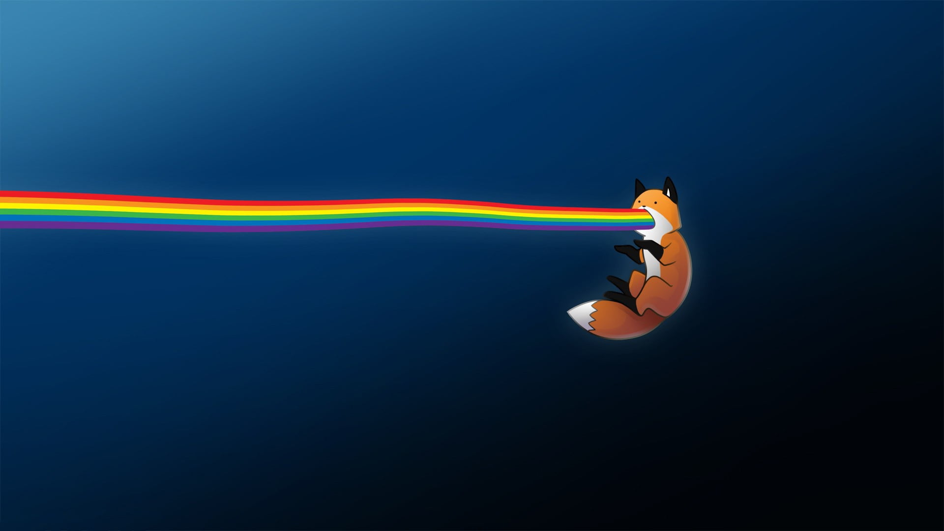 red fox illustration, rainbows, blue, stupid fox, minimalism