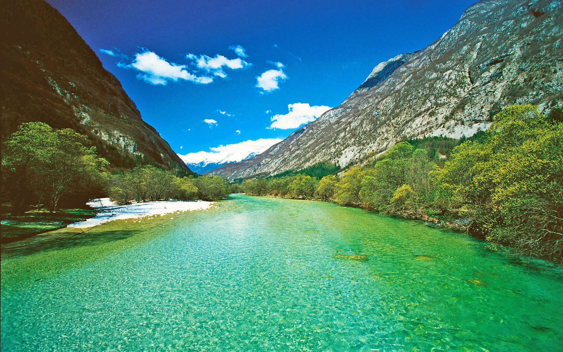 Emerald Green Soča River Trenta Slovenia Summer Photo Wallpaper Hd 1920×1200
