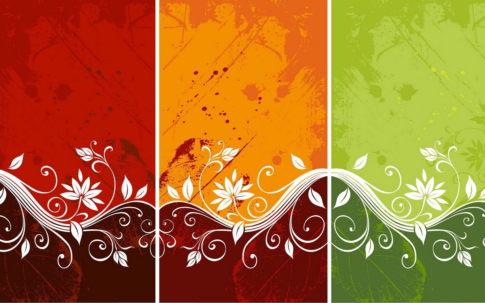 red, orange, and green abstract painting 3-panel decor, collage