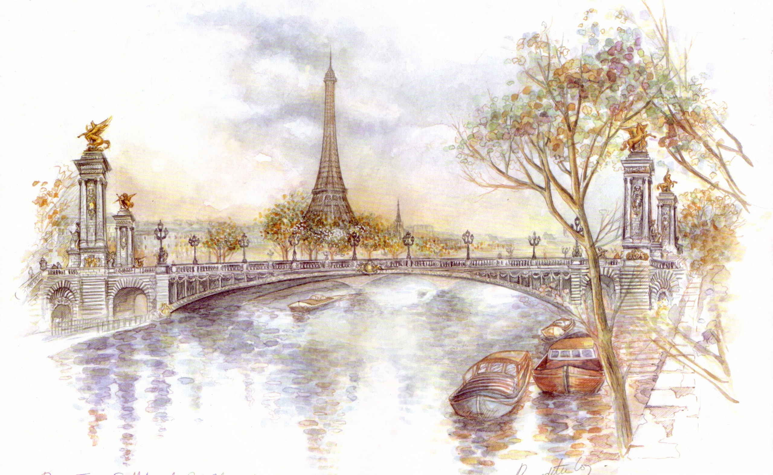 Paris Drawing, Eiffel Tower, Paris sketch, Artistic, Drawings