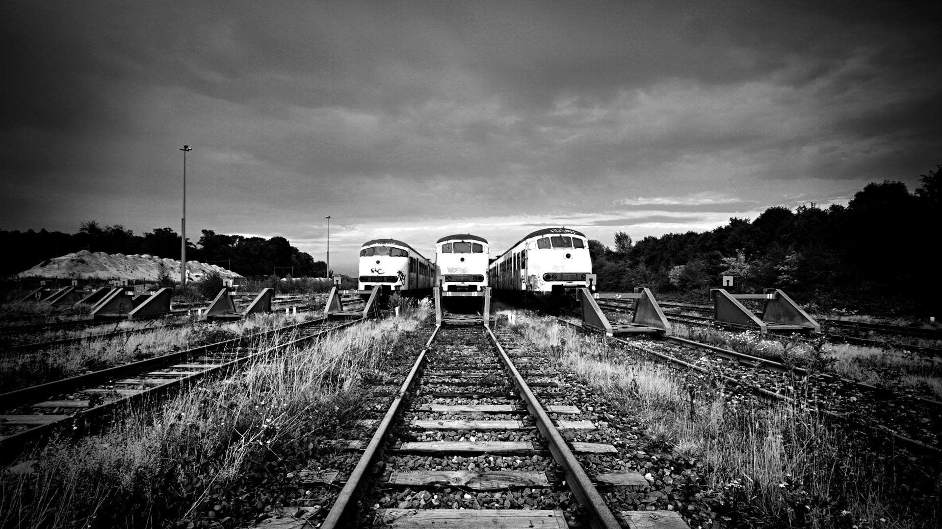 Dutch Railroad Tracks and Trains HD, railroad tracks, black and white