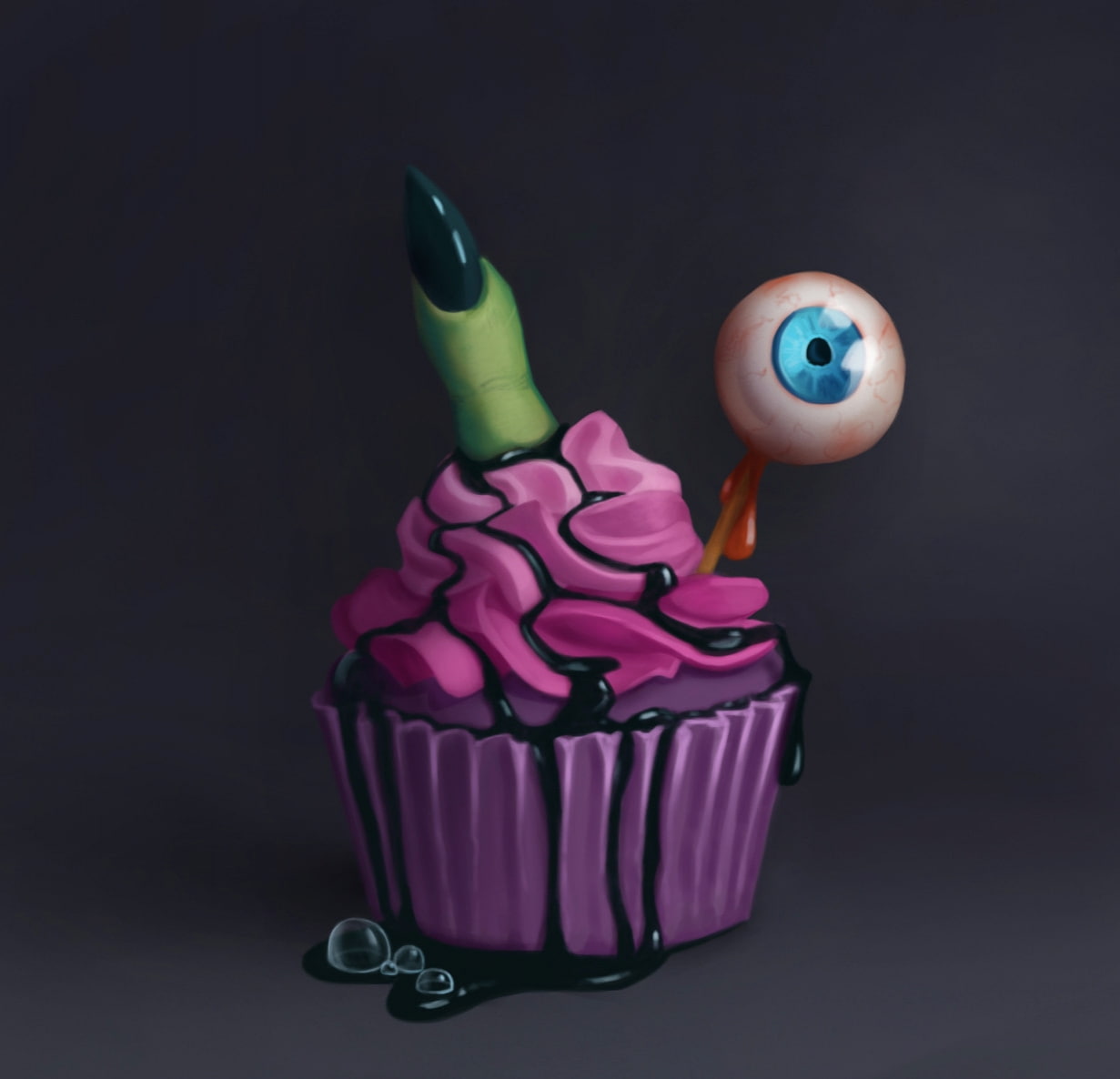 Halloween cupcake, luminos, green, eye, pink, ksenya kalashnikova