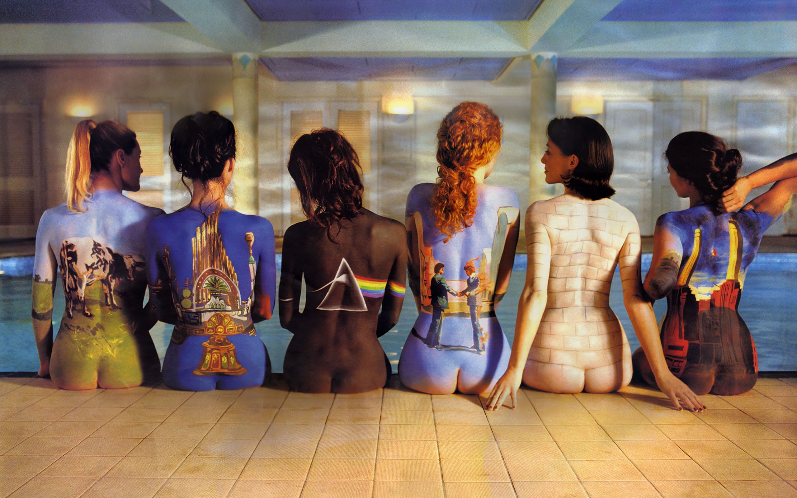music pink floyd indoors bodypainting music bands album covers swimming pools bands 70s 2560x160 Entertainment Music HD Art