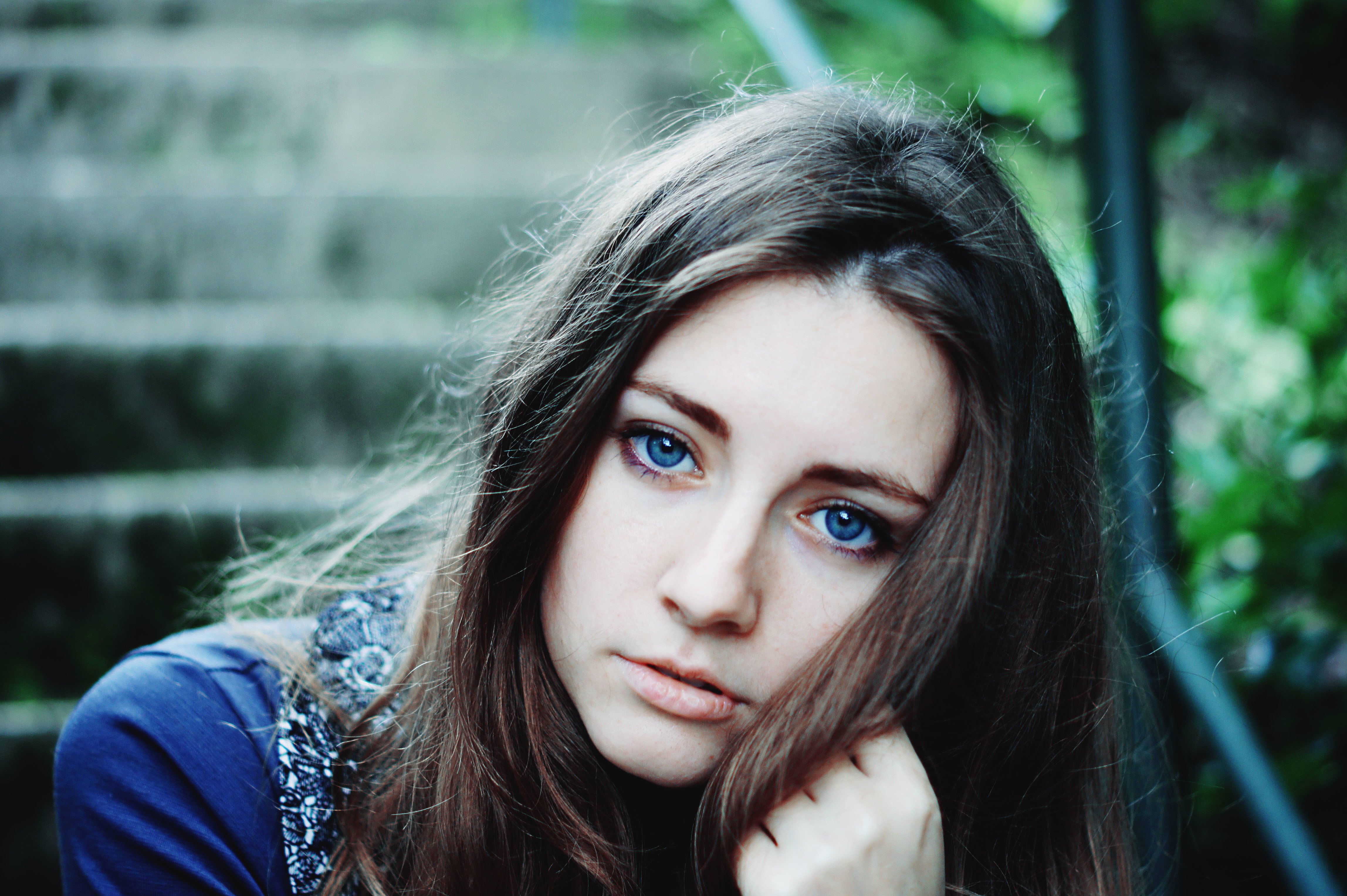 women's black top, look, girl, blue-eyed, people, outdoors, beautiful