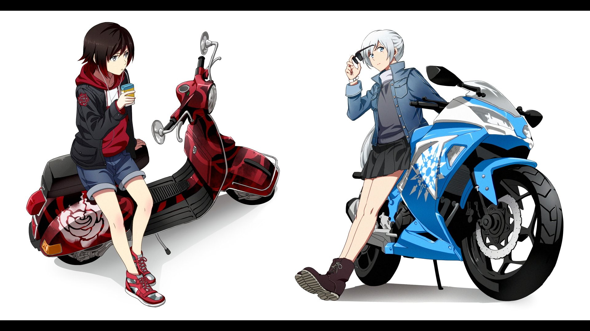 Anime, RWBY, Motorcycle, Ruby Rose (RWBY), Weiss Schnee, helmet