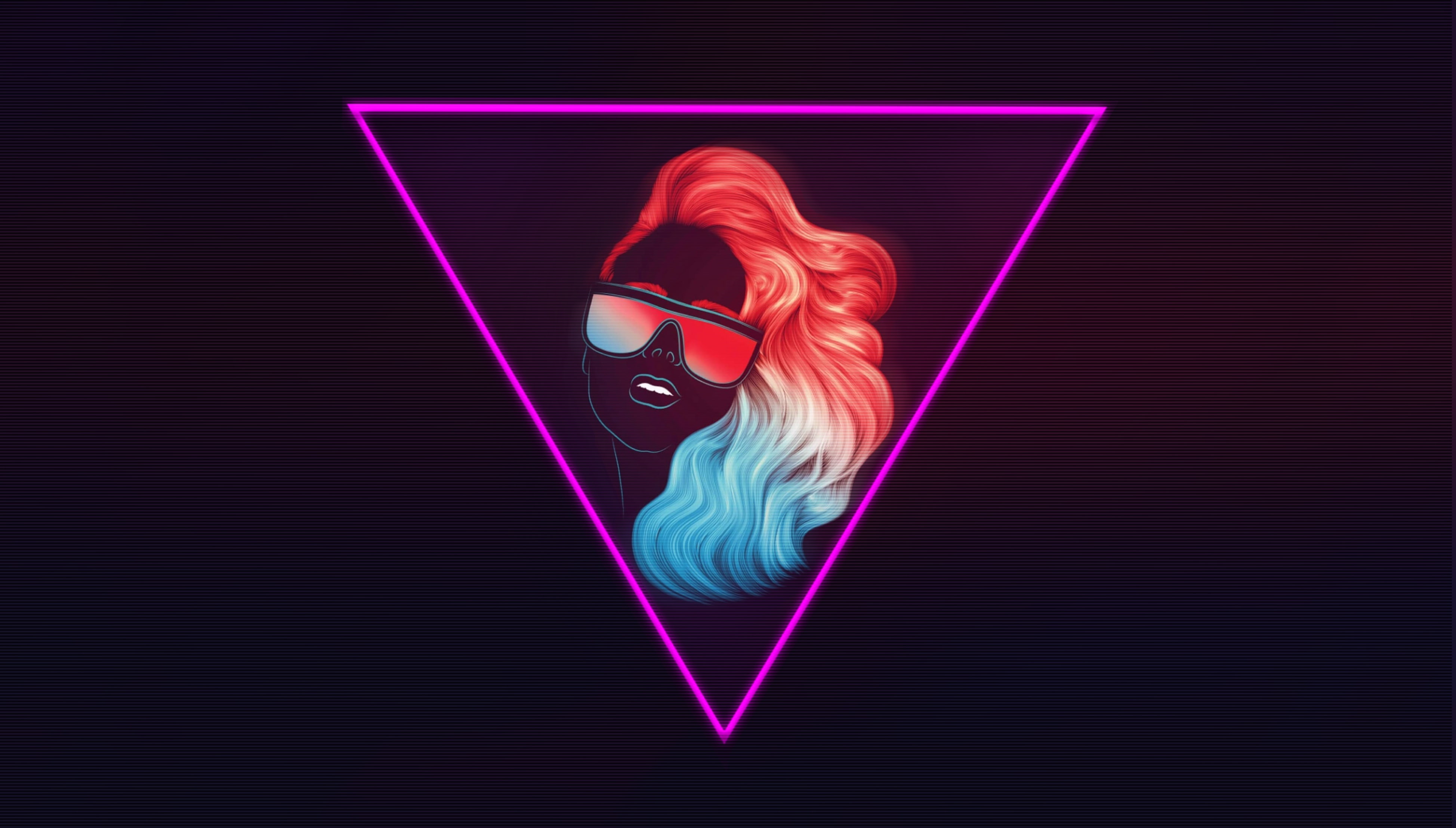 Girl, Music, Neon, Glasses, Background, Triangle, 80s, 80's