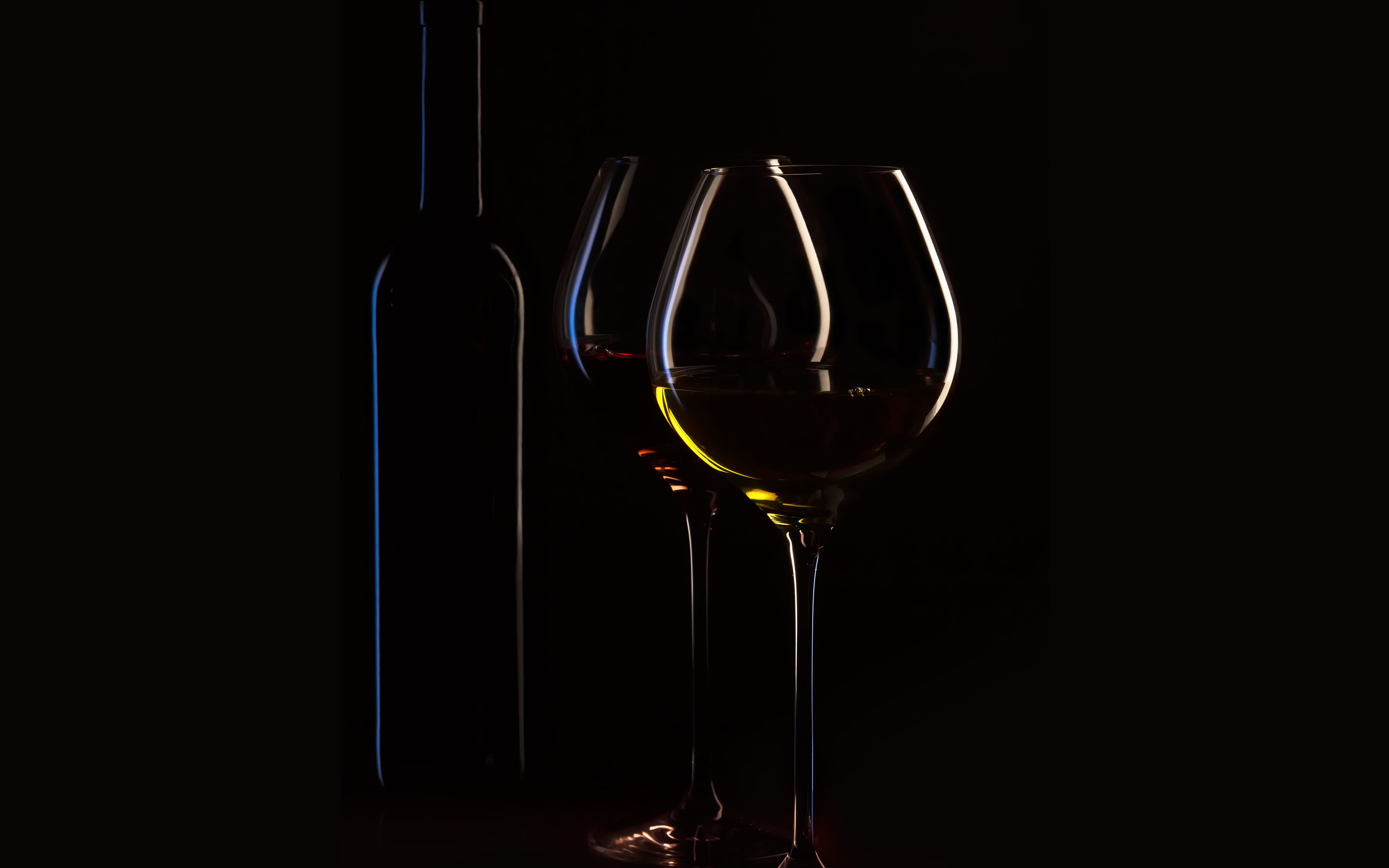 wine, bottle, dark, black, party, refreshment, glass, wineglass