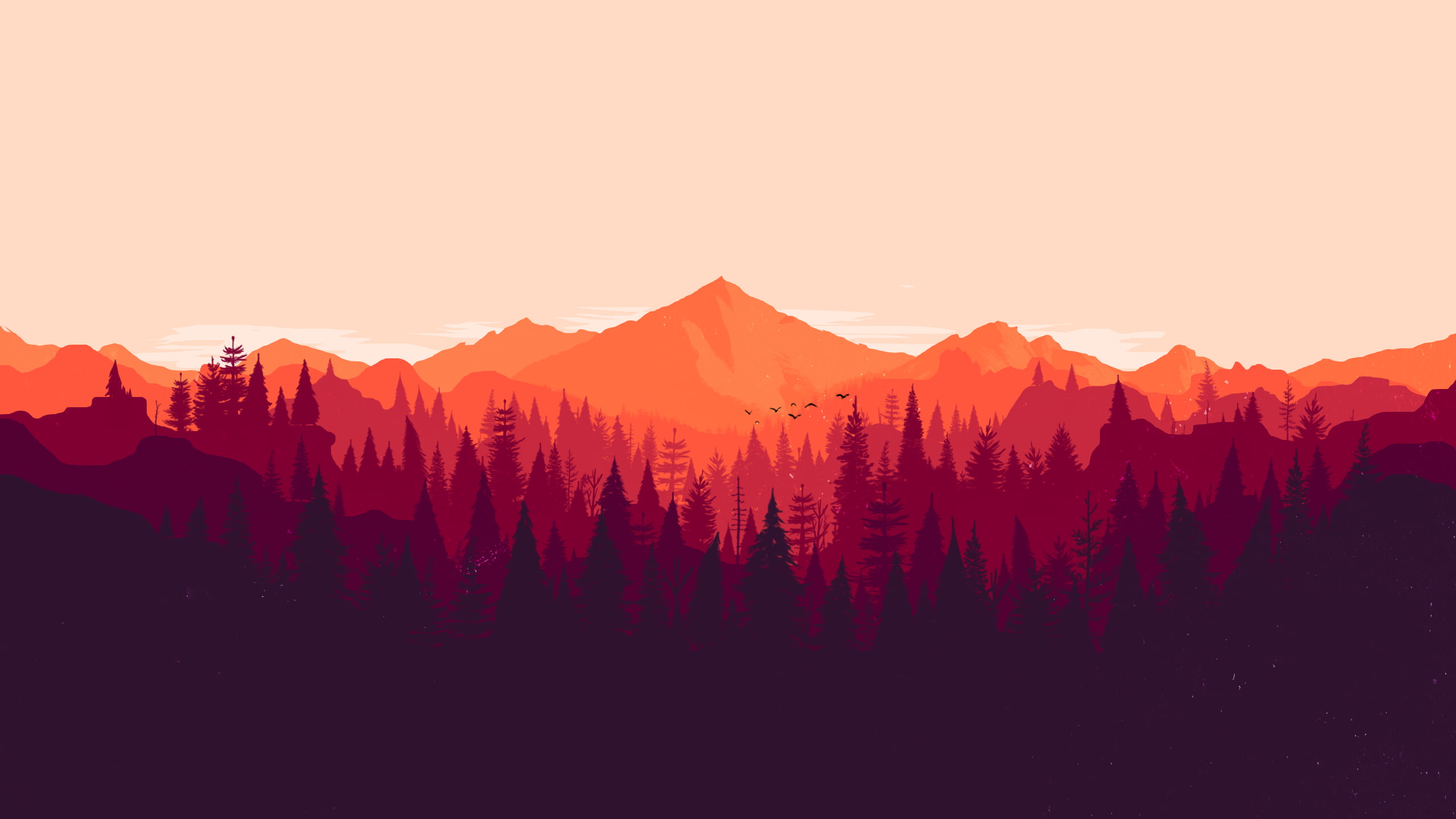 silhouette of trees, forest, Firewatch, minimalism, orange, red