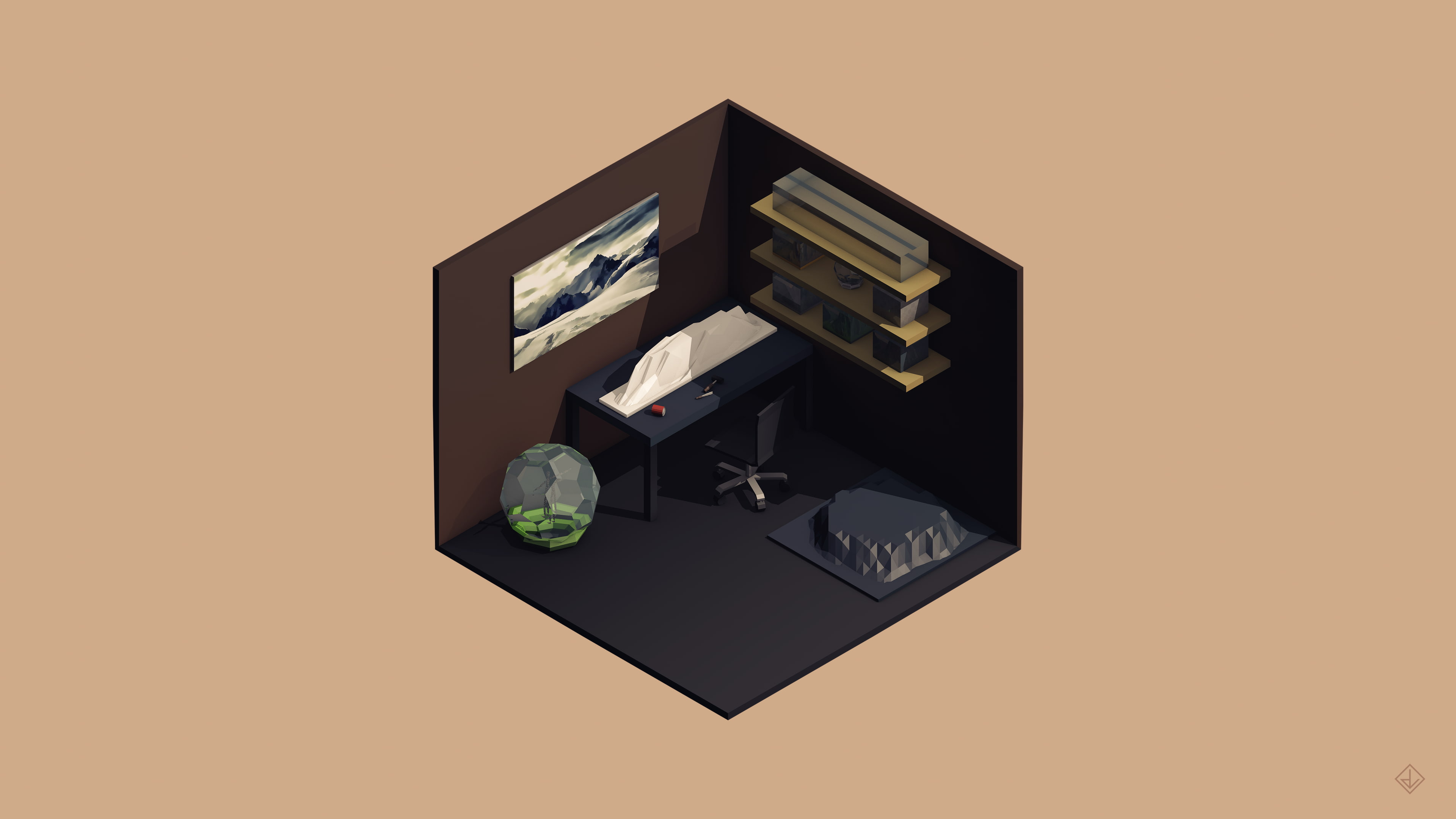 isometric, 3D, low poly