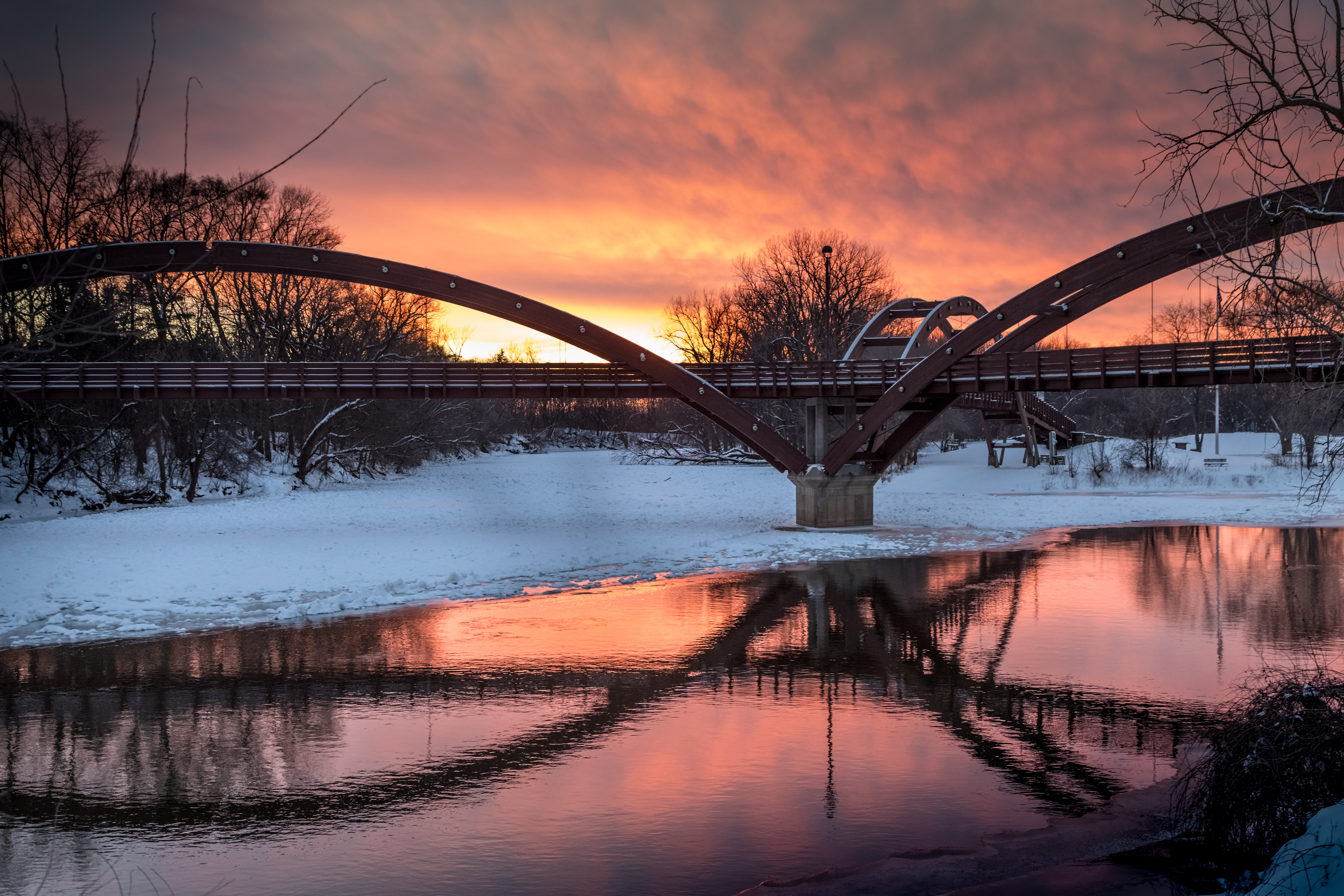gray steel bridge during golden hour, winter, tridge, midland