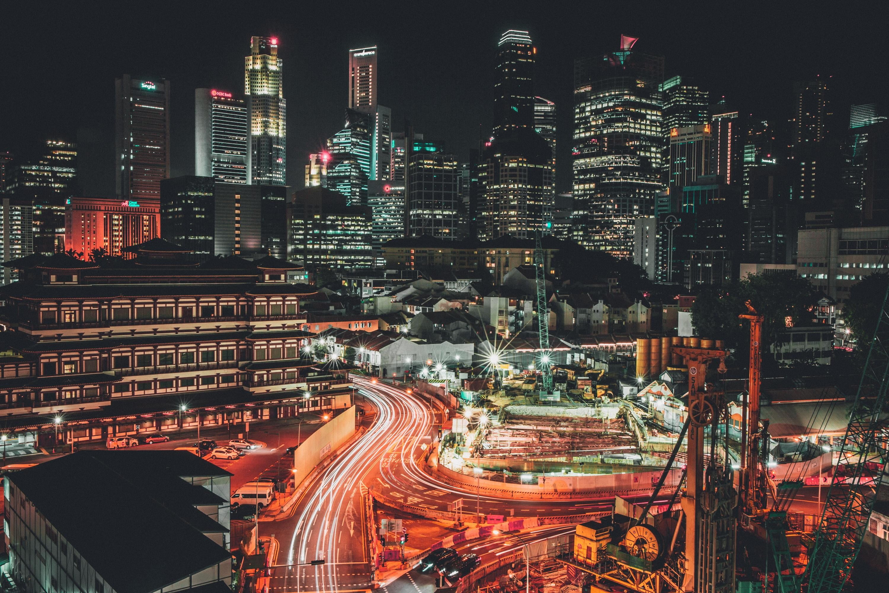 photo of city lights, building, cityscape, night, asia, urban Skyline