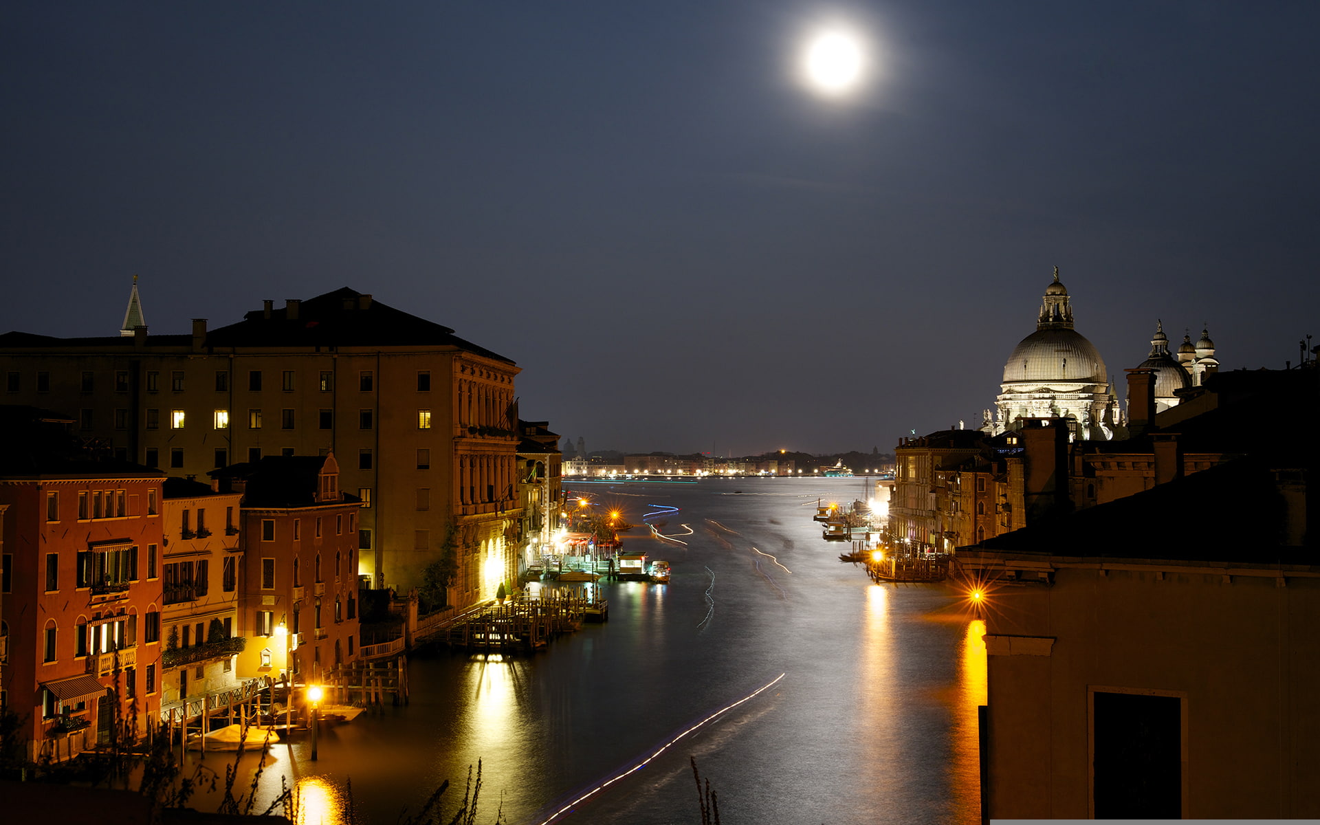 Venice Italy Canal Buildings Night Moonlight Timelapse Lights HD