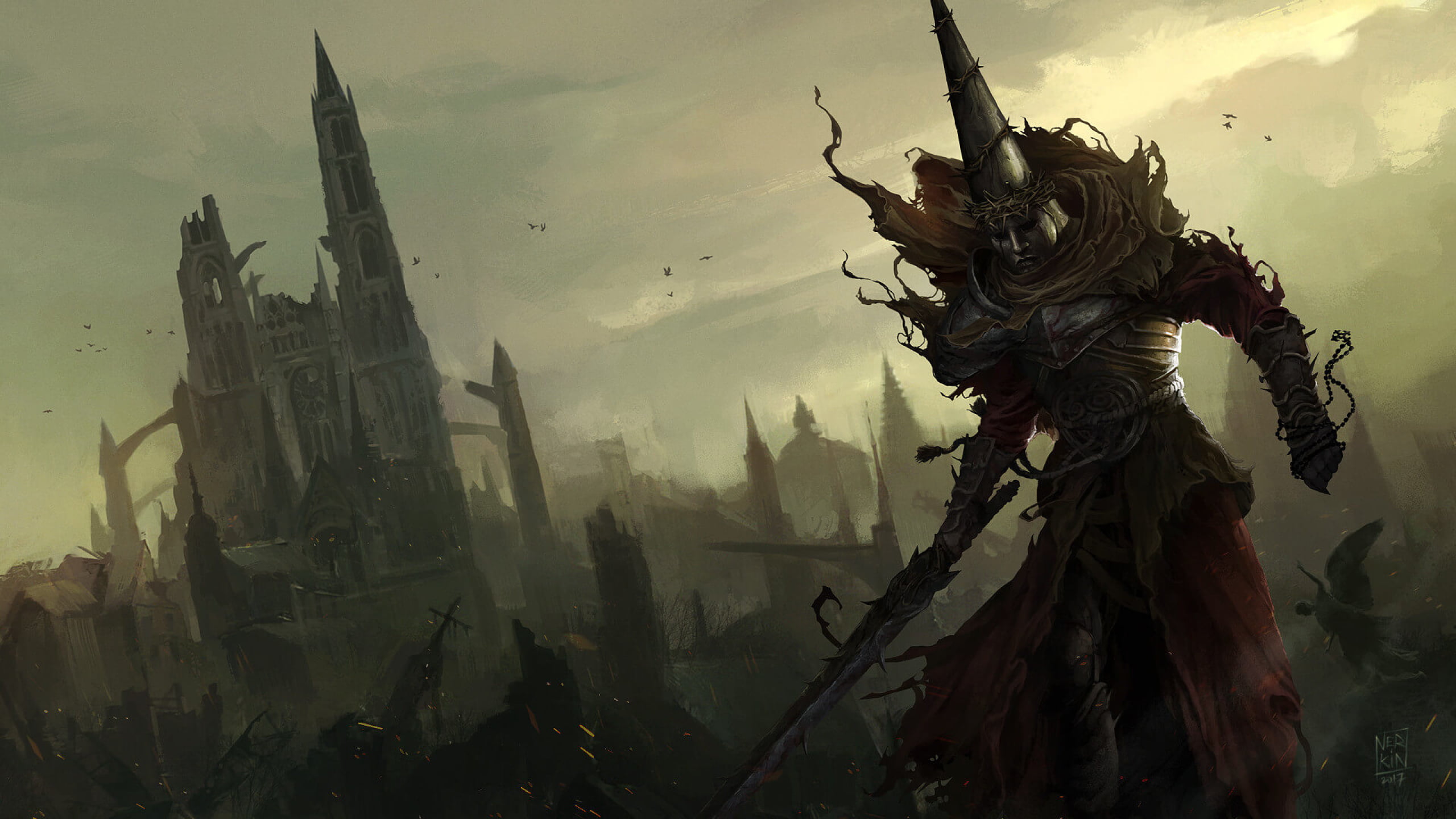 Blasphemous, video game art, medieval, fantasy city, fantasy art