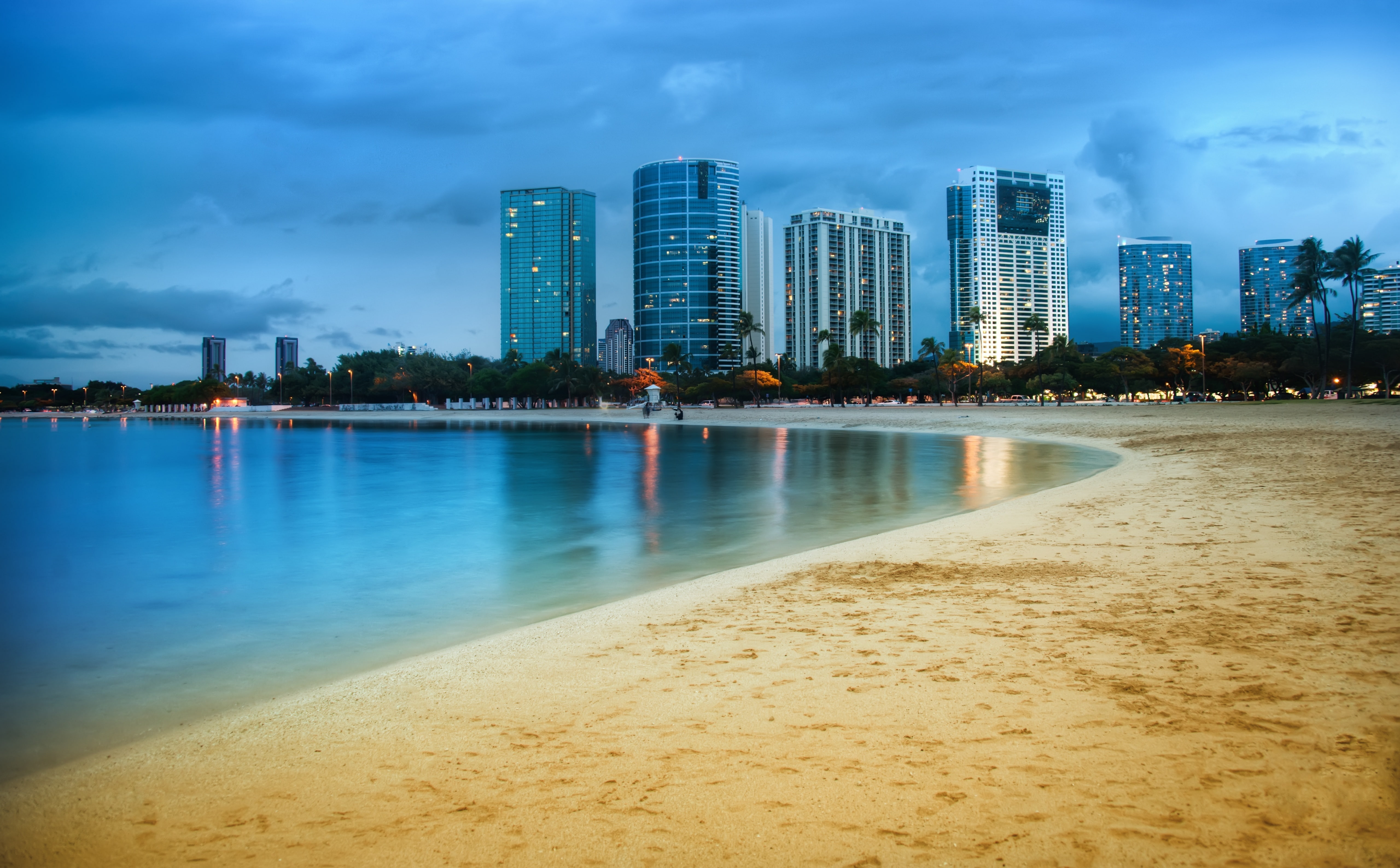 Waikiki After Sunset HD Wallpaper, city buildings, Travel, Islands