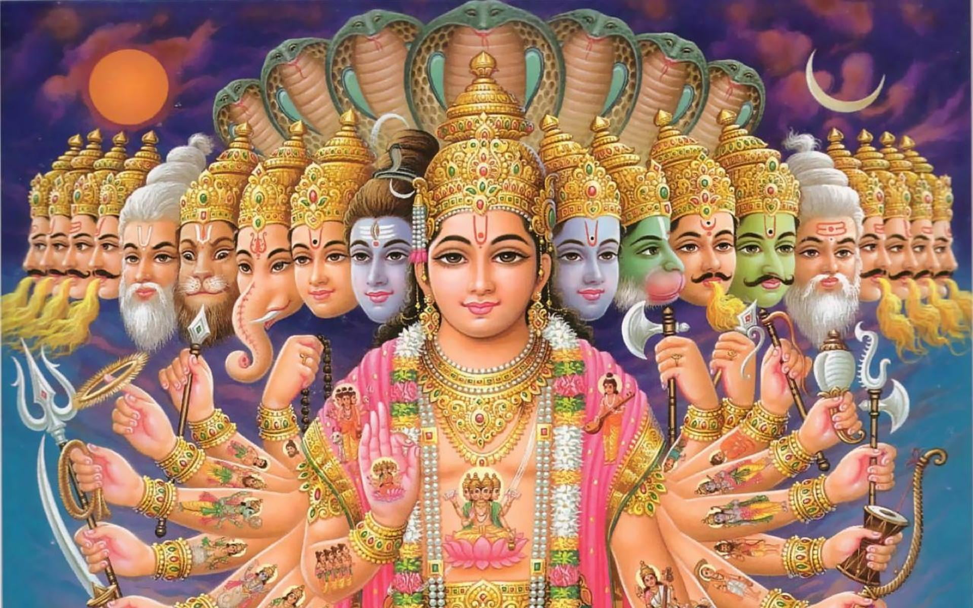 Lord Vishnu And The 10 Avatars, assorted Hindu god illustrations