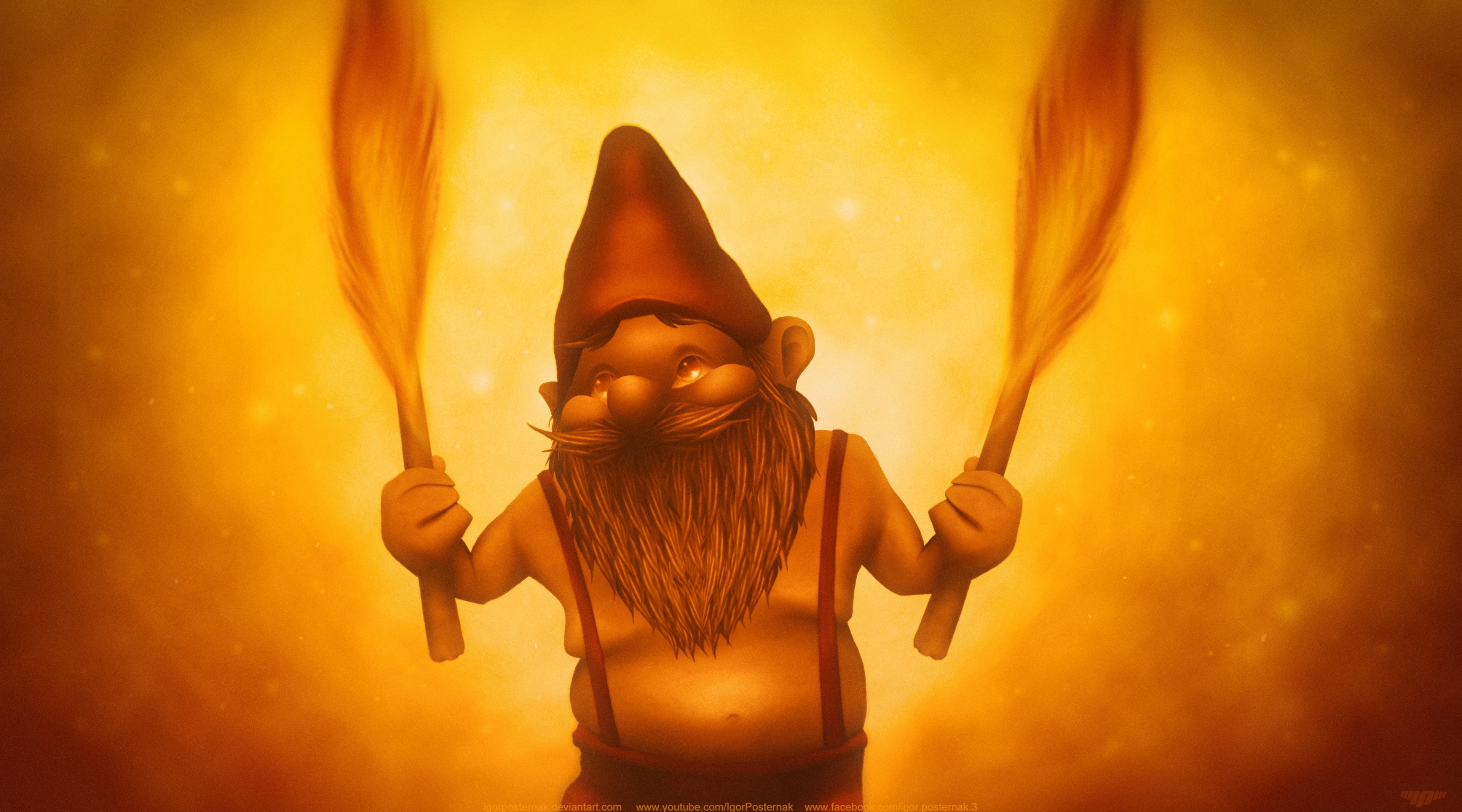 Fire Gnome, elf holding feather wallpaper, Cartoons, Others, yellow