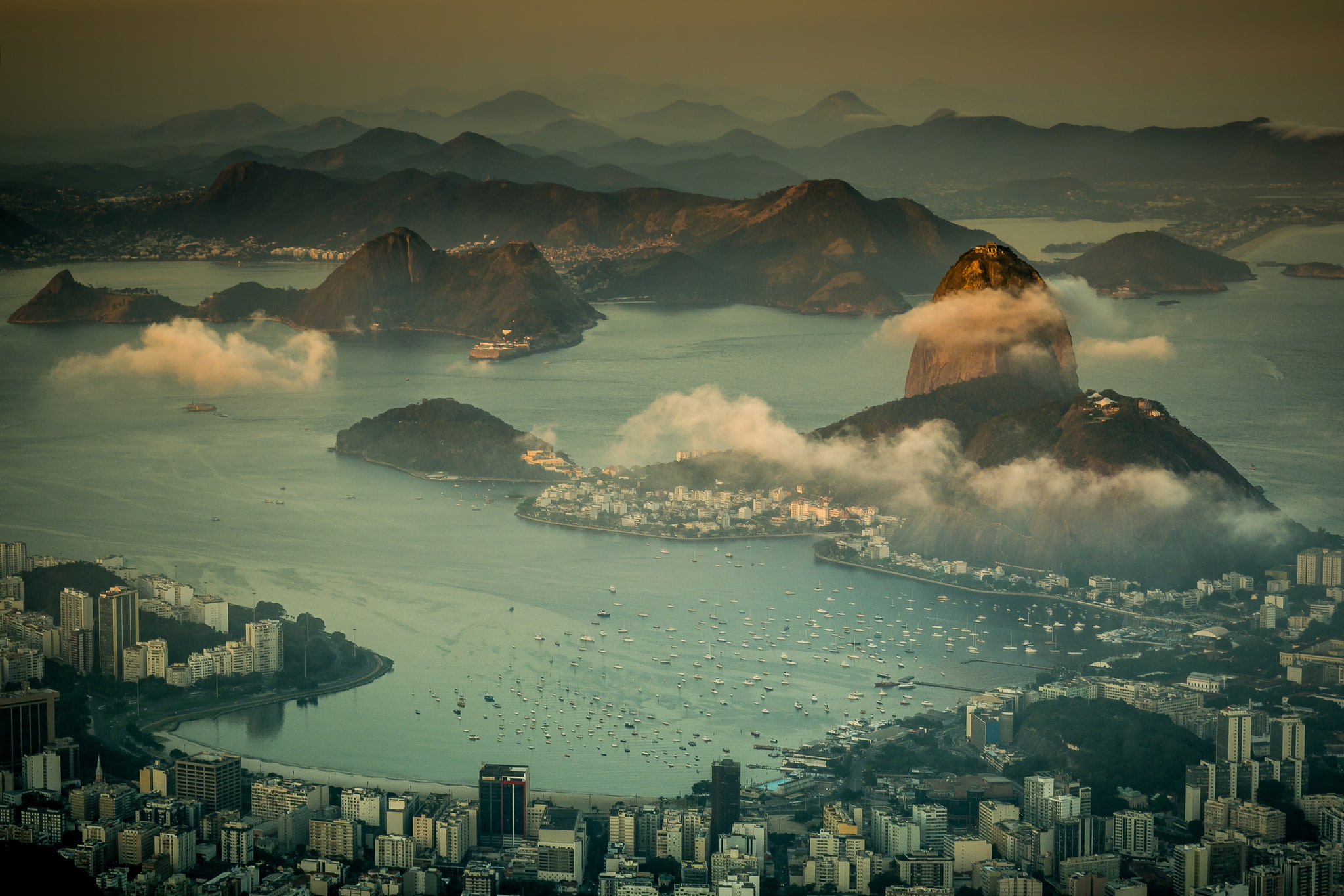 sea, mountains, coast, panorama, Brazil, megapolis, Rio de Janeiro