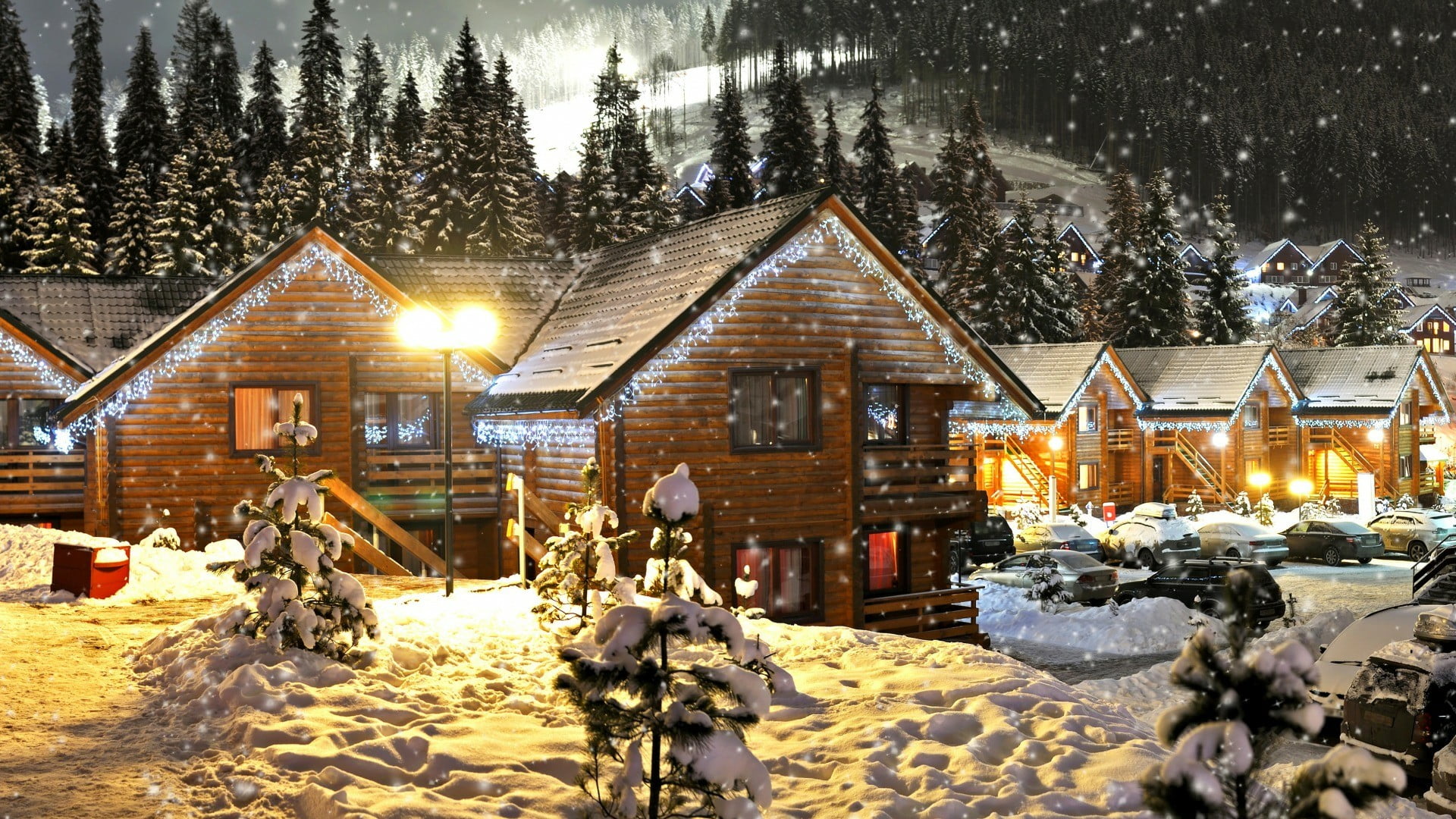 snow, winter, home, hut, tree, log cabin, house, wood, christmas