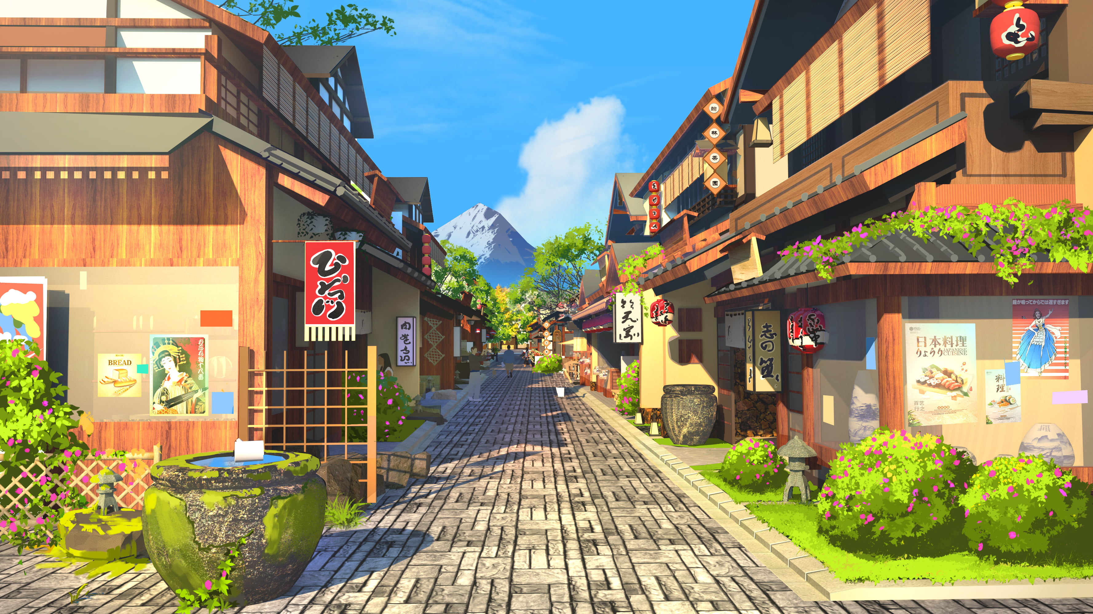 行之LV, Touhou, Game CG, Background Art, sky, clouds, street