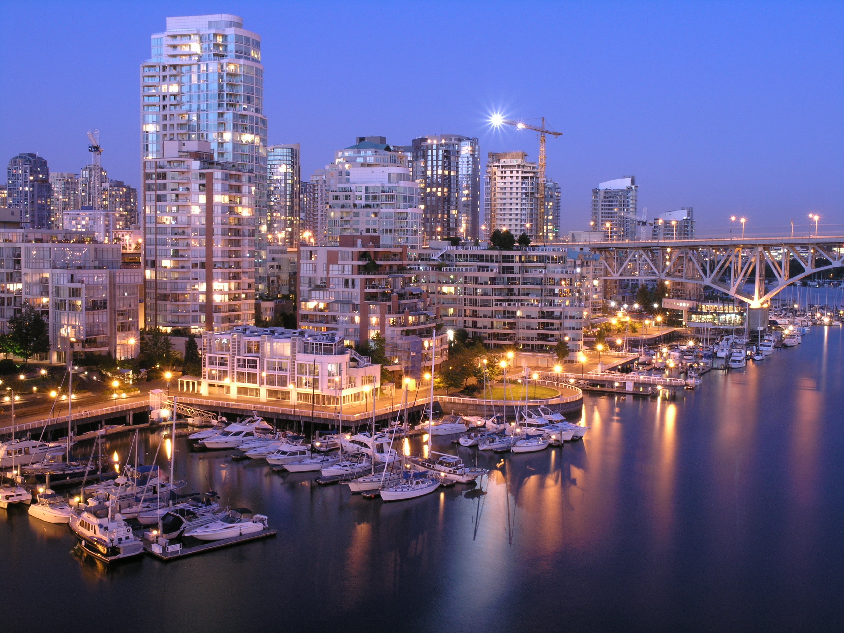 aerial photography of port during nighttime, downtown vancouver, downtown vancouver