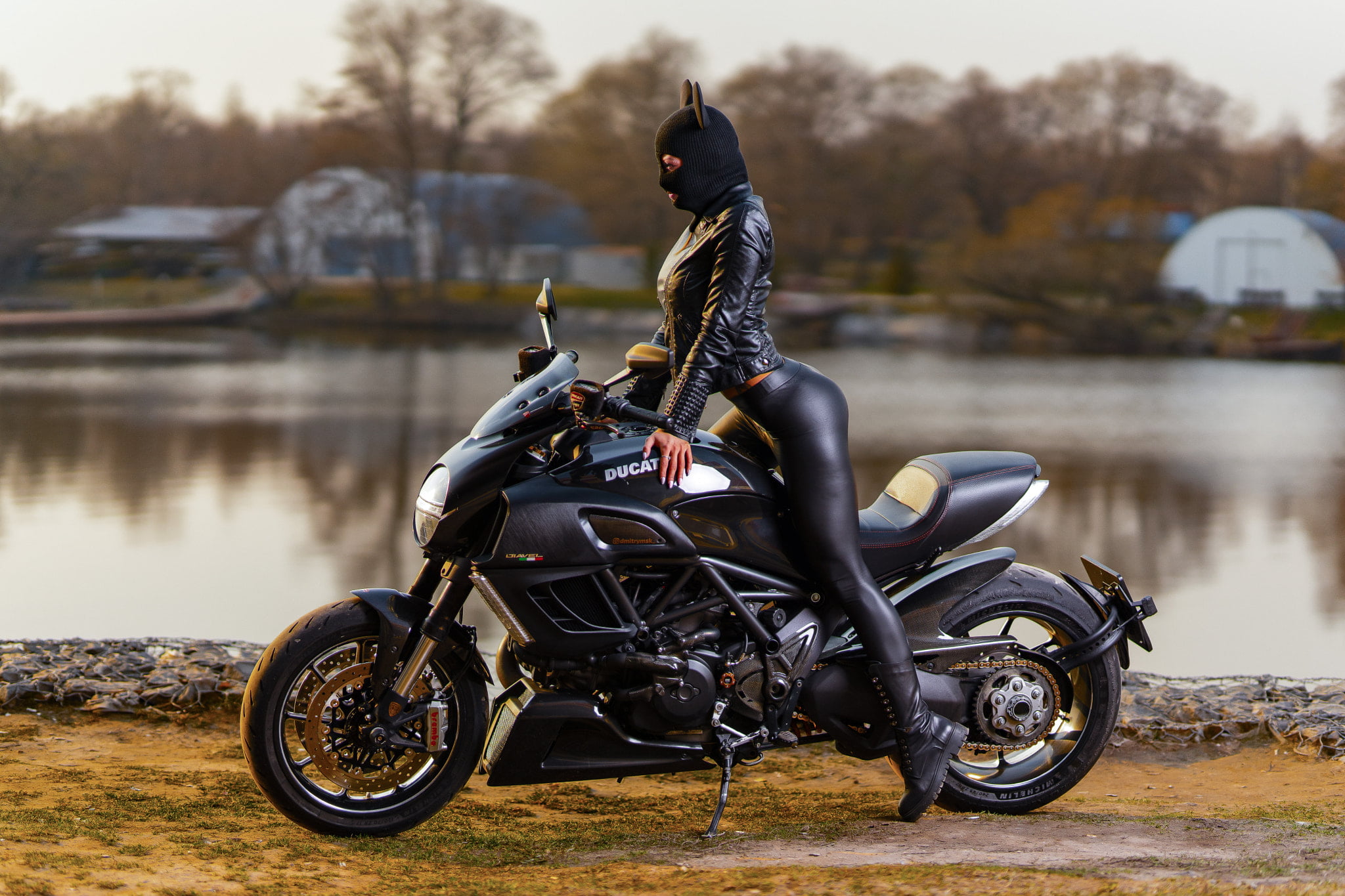 women, leggings, shoes, leather jackets, Ducati, black clothing