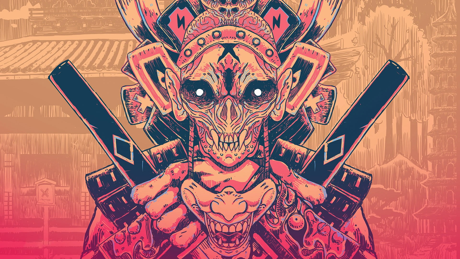 skull wearing cap illustration, digital art, samurai, mask, picture