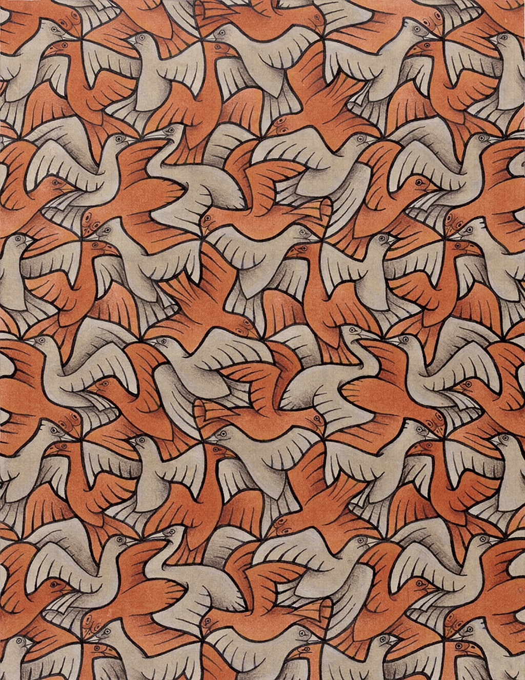 drawing artwork m c_ escher optical illusion symmetry sketches animals birds red flying wings