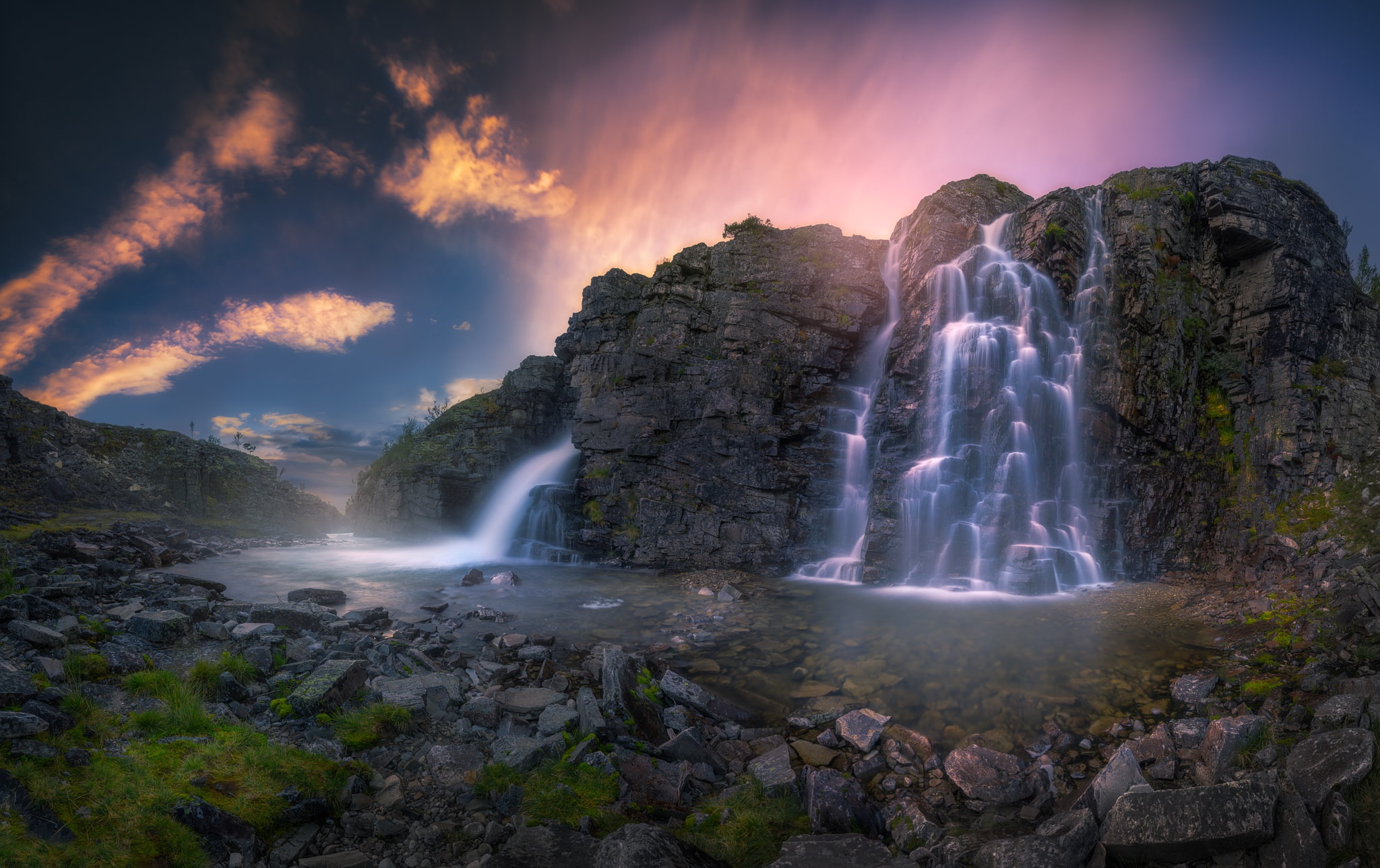 nature, waterfall, long exposure