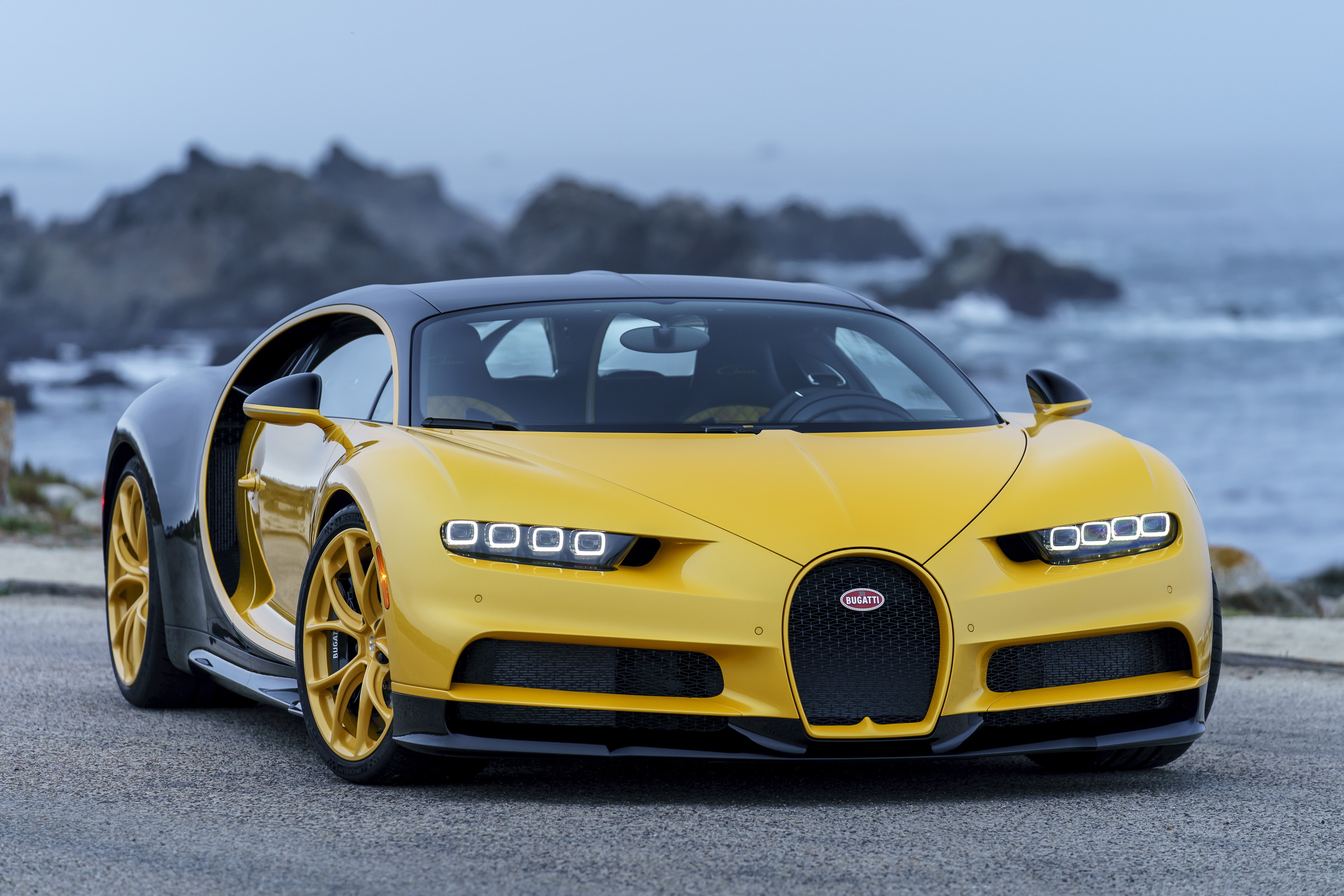 Bugatti, yellow, Chiron