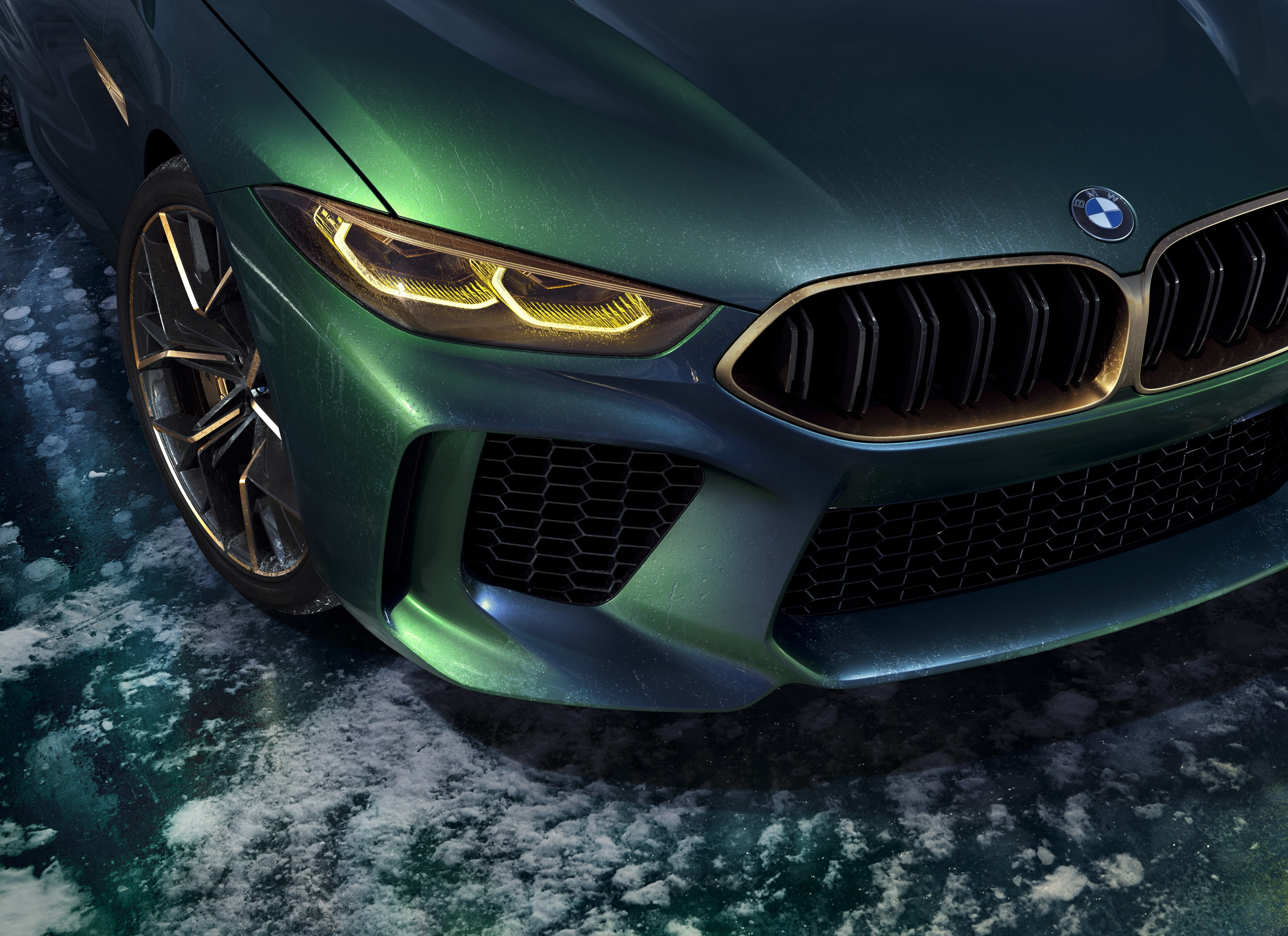 green BMW vehicle, BMW Concept M8 Gran Coupe, Geneva Motor Show
