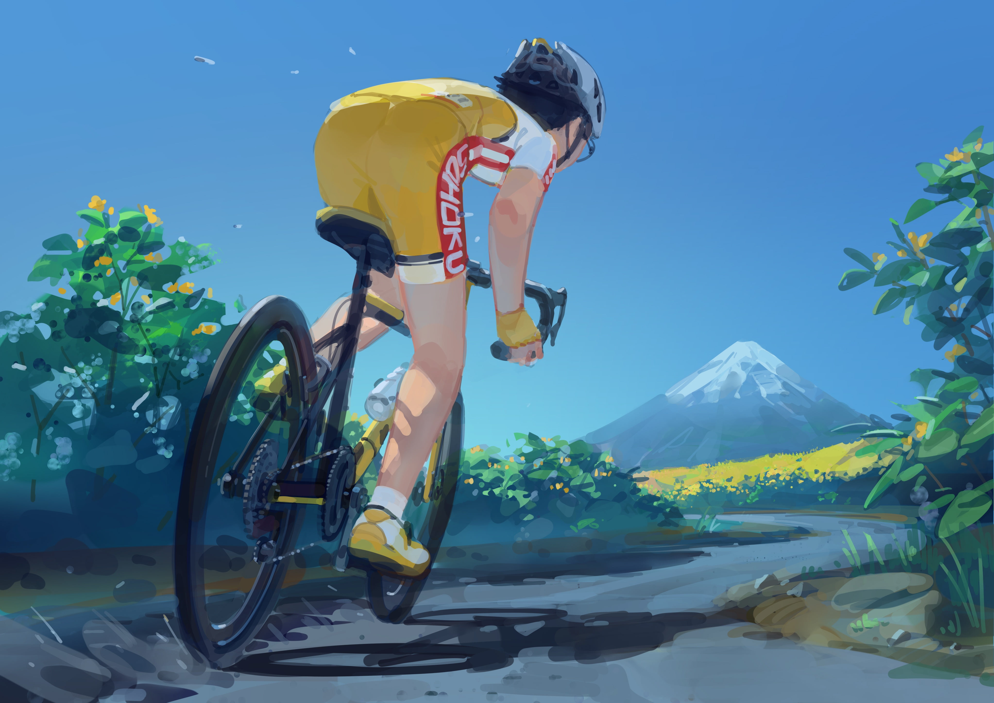 anime girls, cyclist, cycling, mountains, sport, ddal