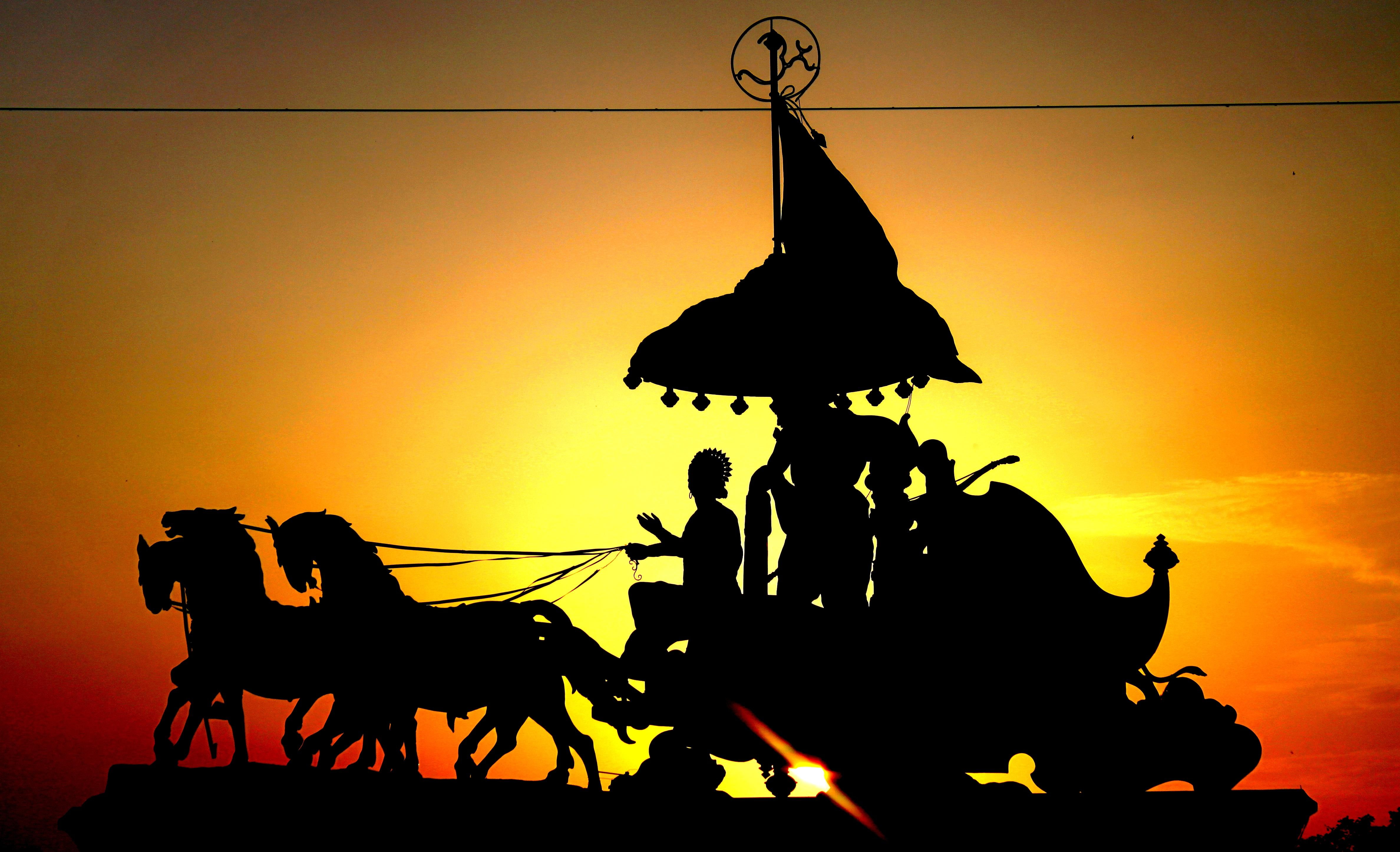 ARJUNA's CHARIOT( MAHABHARATA), horse carriage silhouette poster