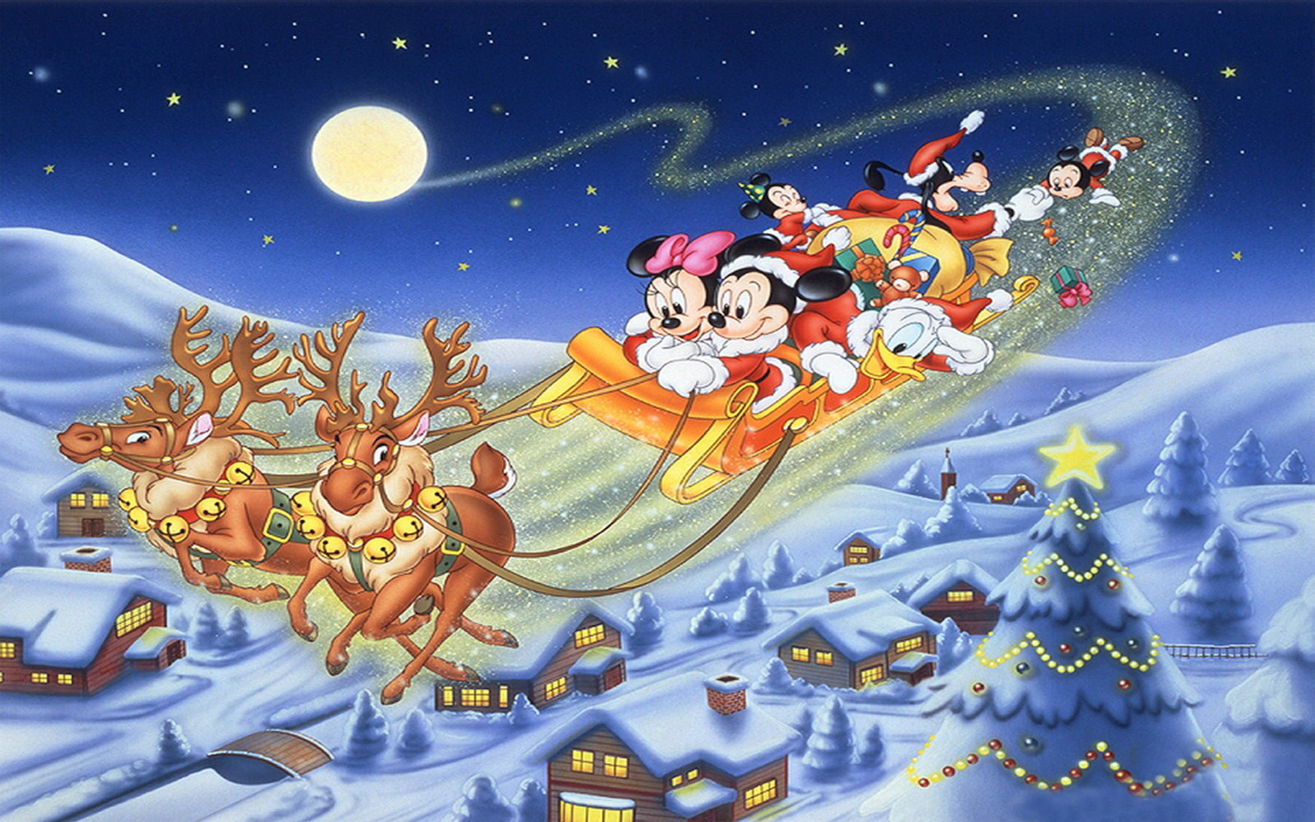 Merry Christmas Mickey Mouse And Friends Sledge Deer Gifts Disney Greeting Card 1920×1200